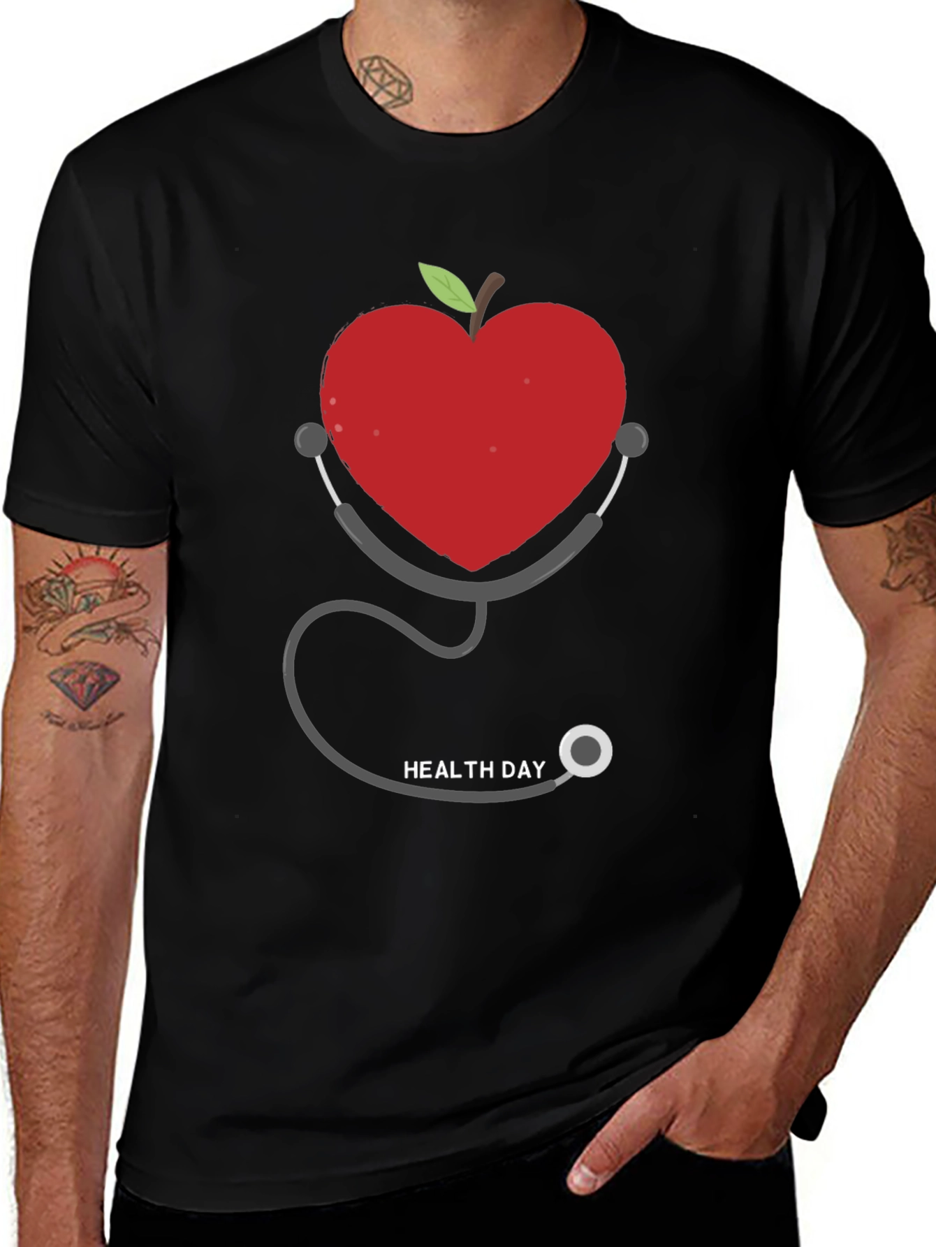 Variant 18 of Heart Apple Stethoscope Graphic Tee - Health Day Shirt