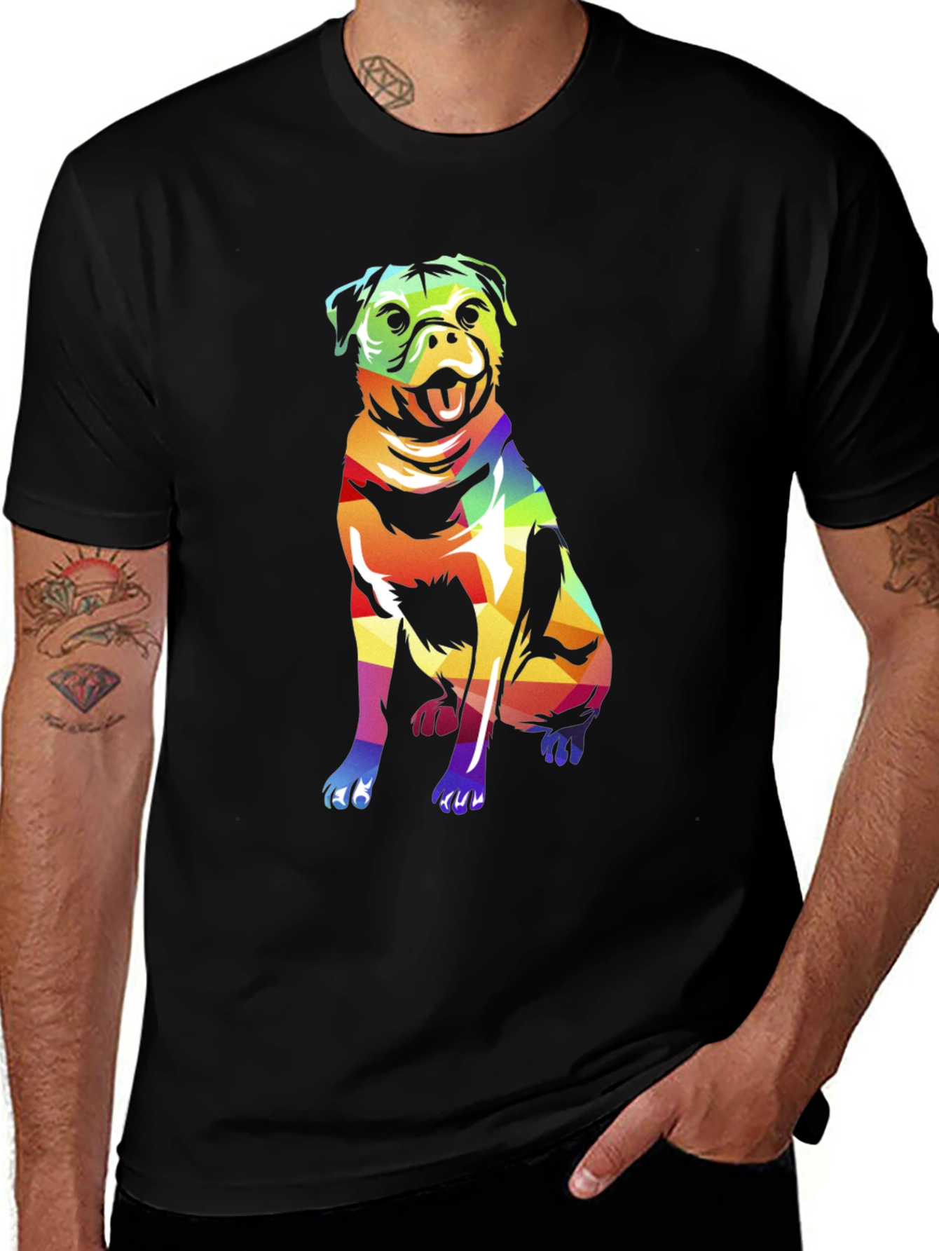 Variant 14 of Rainbow Pug Graphic Tee - Men's Black T-Shirt
