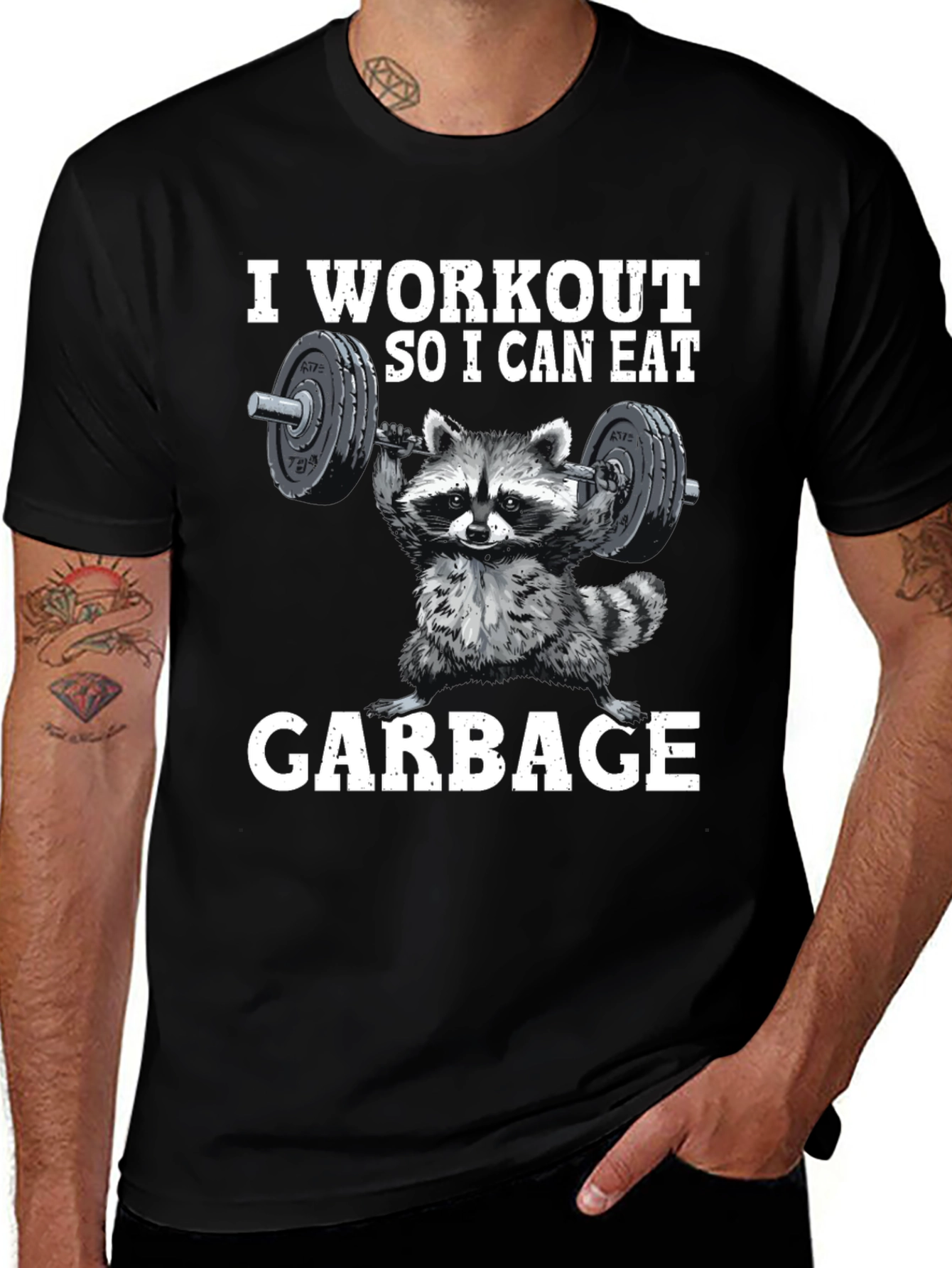 Variant 17 of Workout Raccoon T-Shirt - Eat Garbage Gym Tee