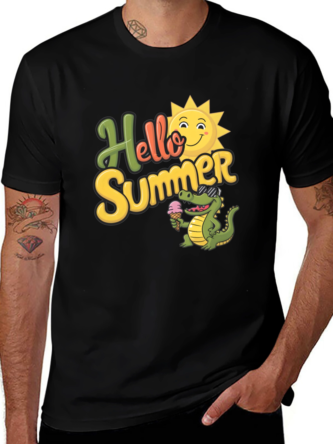 Variant 20 of Hello Summer T-Shirt with Cute Crocodile Design