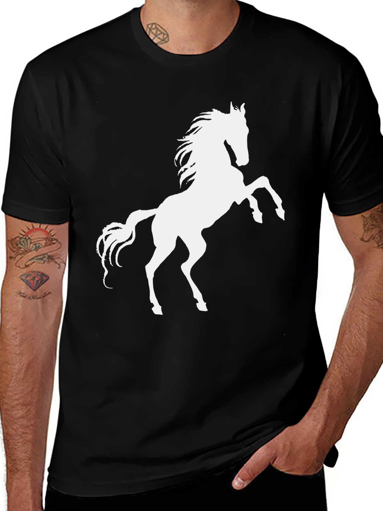 Variant 9 of Black Horse Graphic Tee - Stylish Men's T-Shirt
