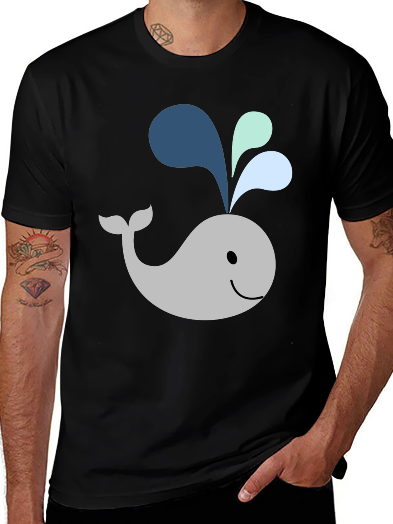 Black Cute Whale Graphic Black T-Shirt main image