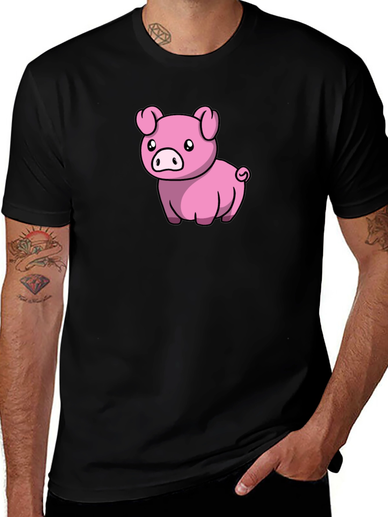Variant 14 of Cute Pig Cartoon Black T-Shirt