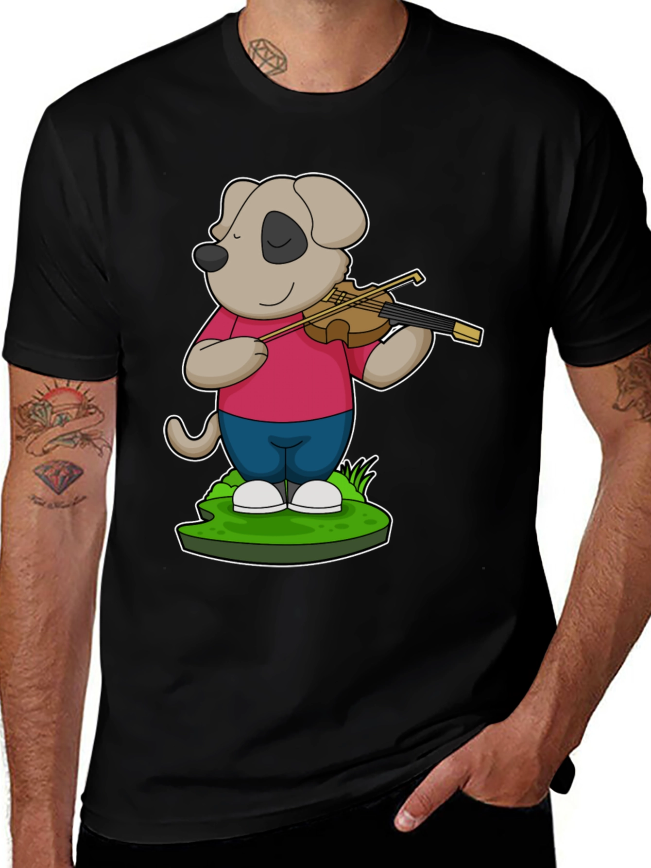 Variant 24 of Cartoon Dog Violinist Black T-Shirt