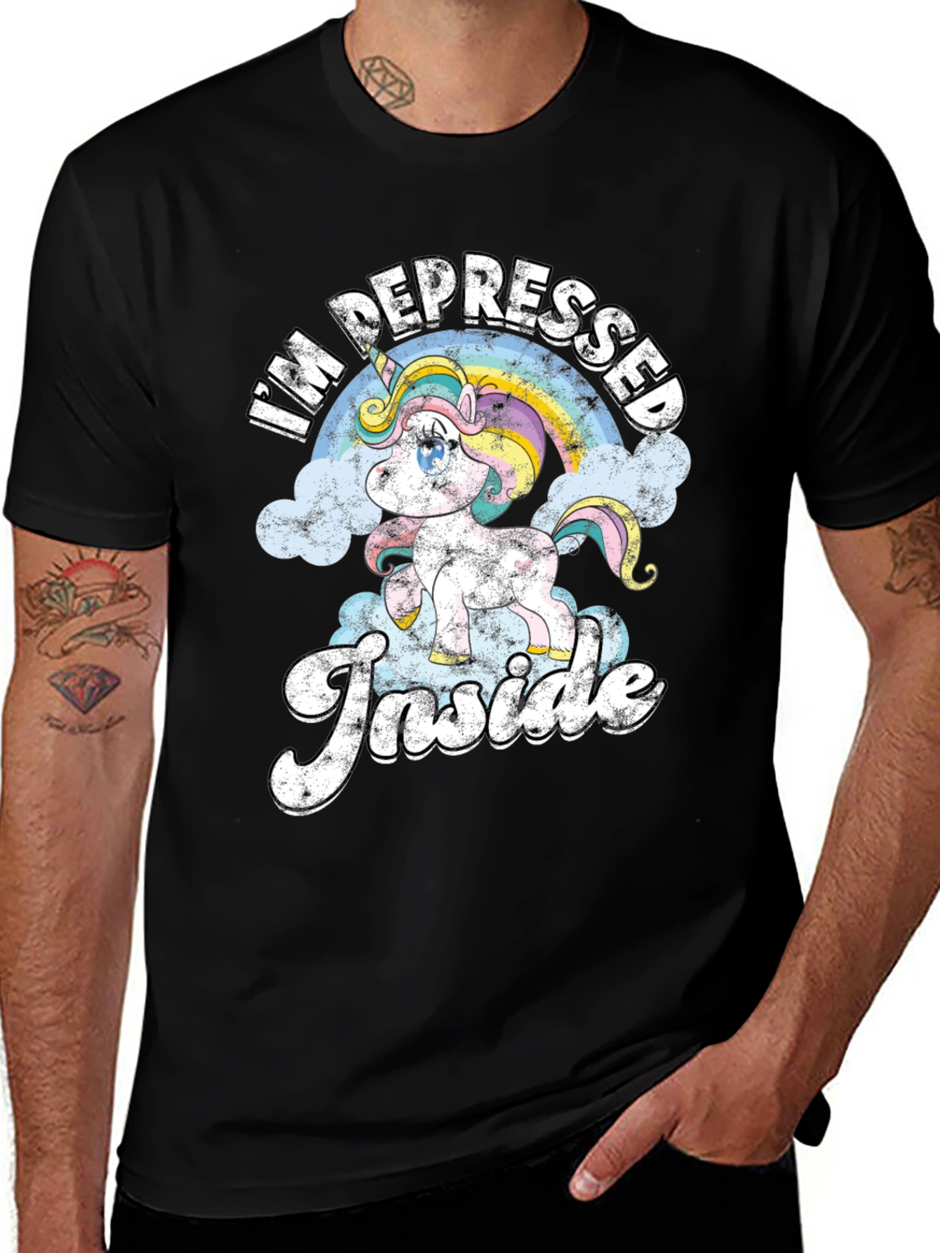 Variant 16 of I'm Depressed Inside T-Shirt - Unicorn Graphic Tee