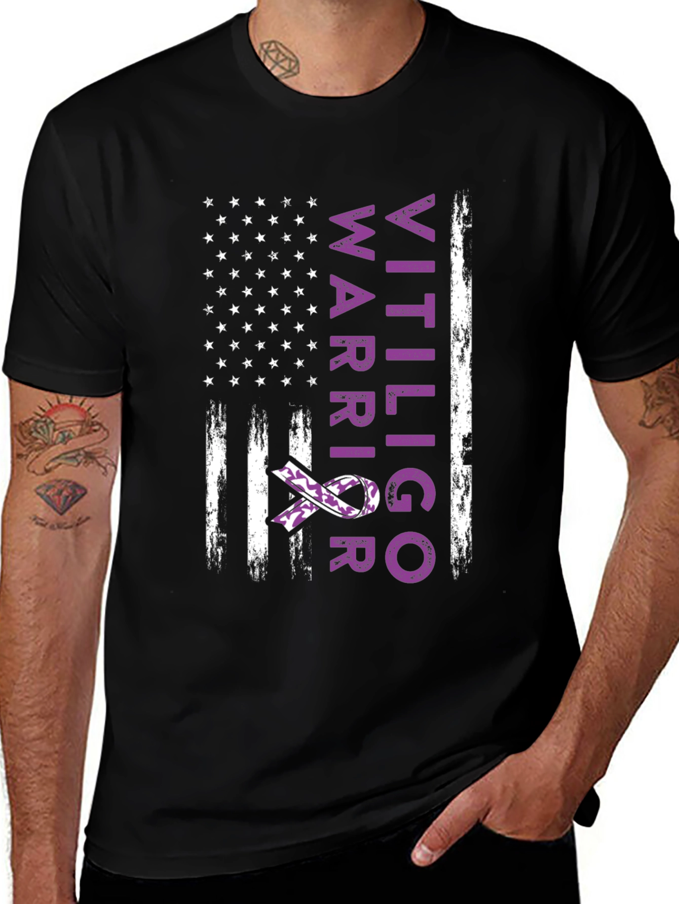 Variant 21 of Vitiligo Warrior American Flag T-Shirt