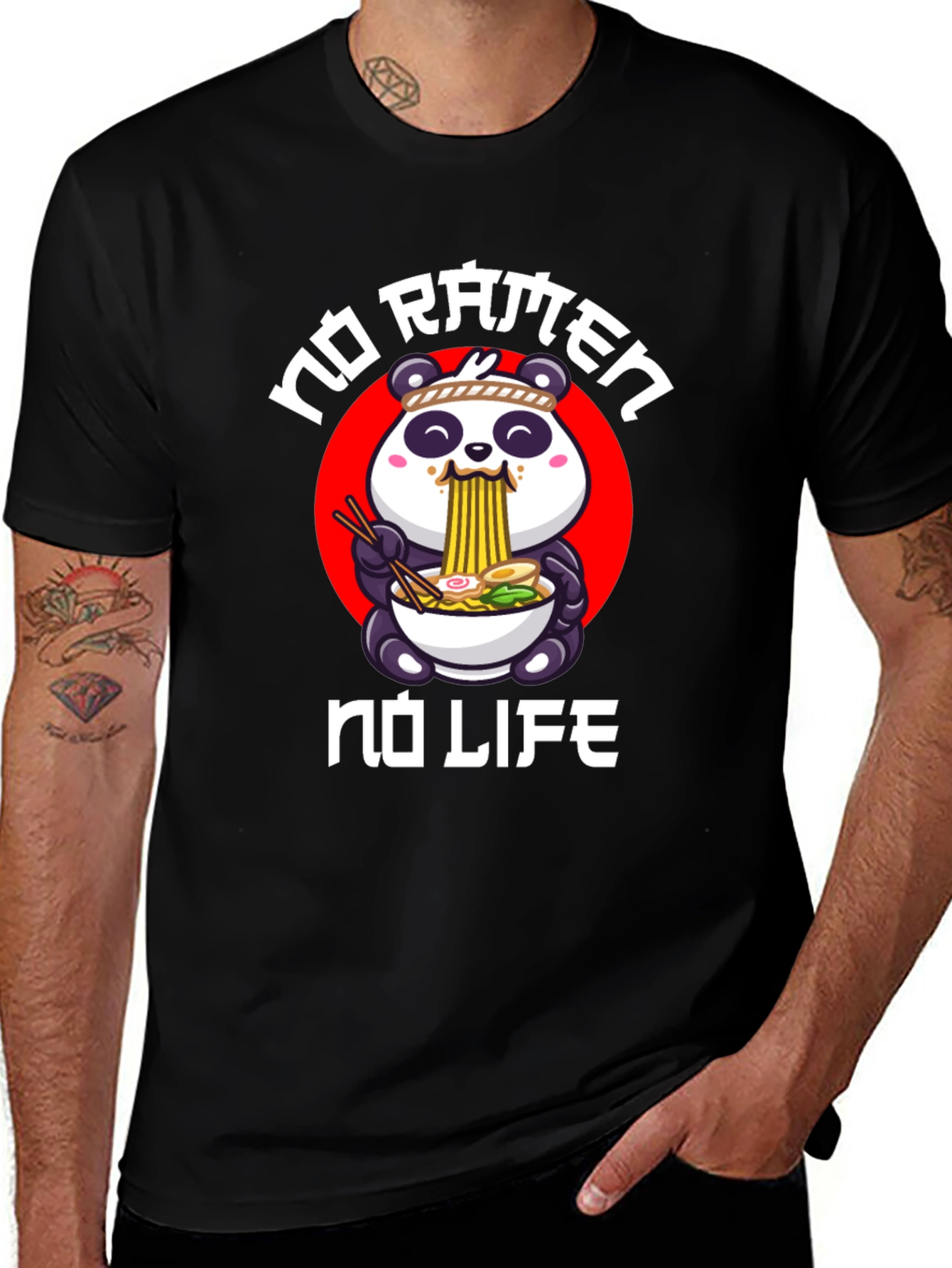 Variant 24 of No Ramen No Life Panda Graphic Tee - Black
