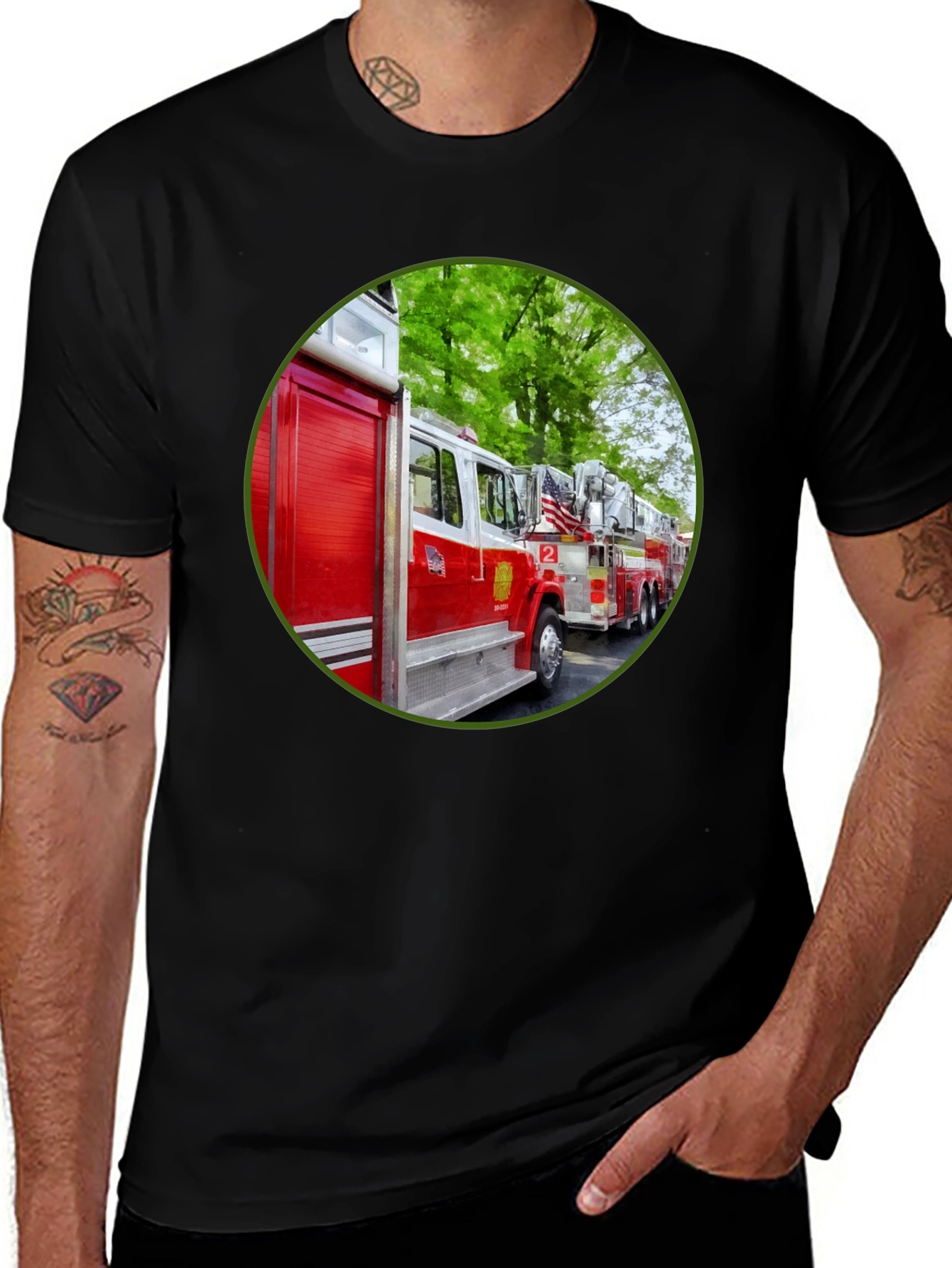 Variant 6 of Fire Truck Graphic Tee - Black Cotton Blend