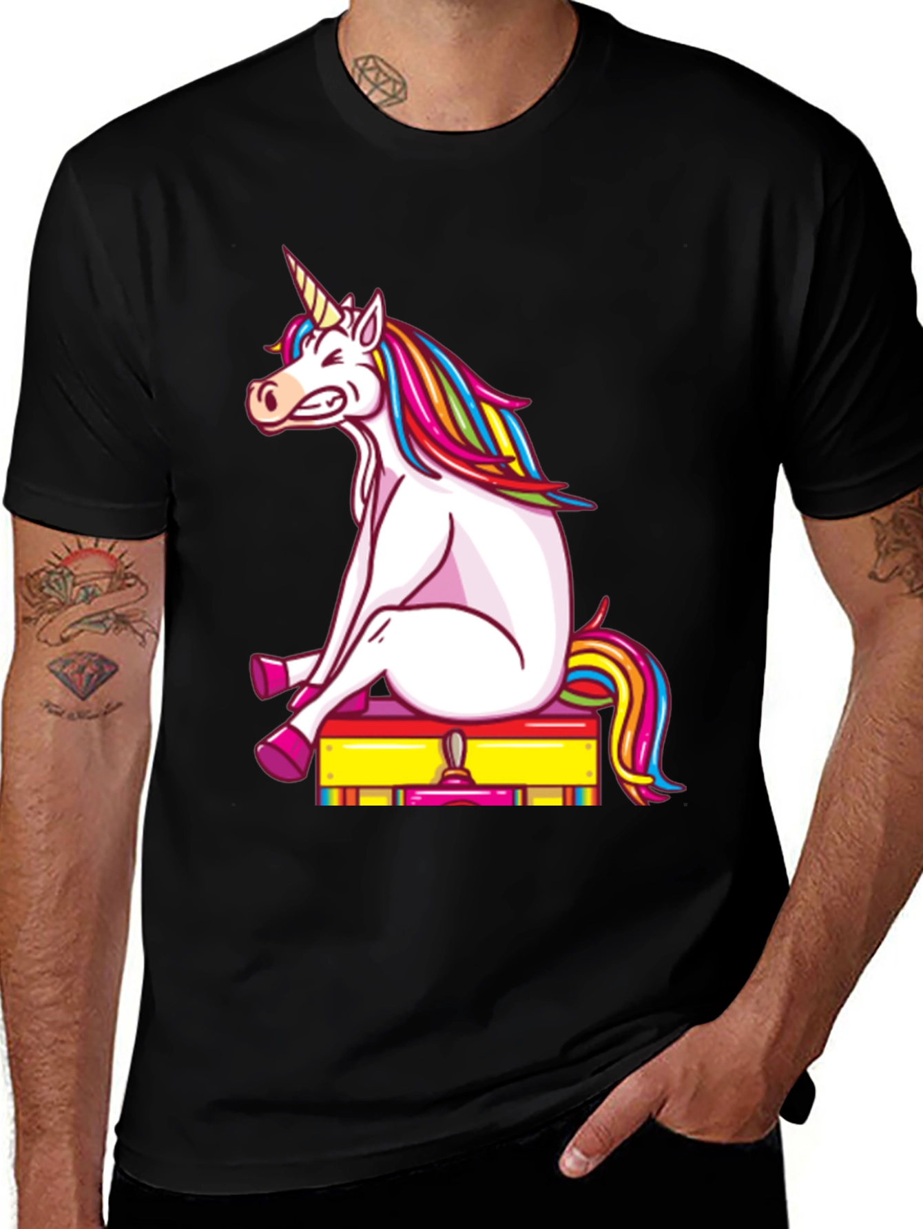 Variant 15 of Funny Unicorn On Box Black T-Shirt