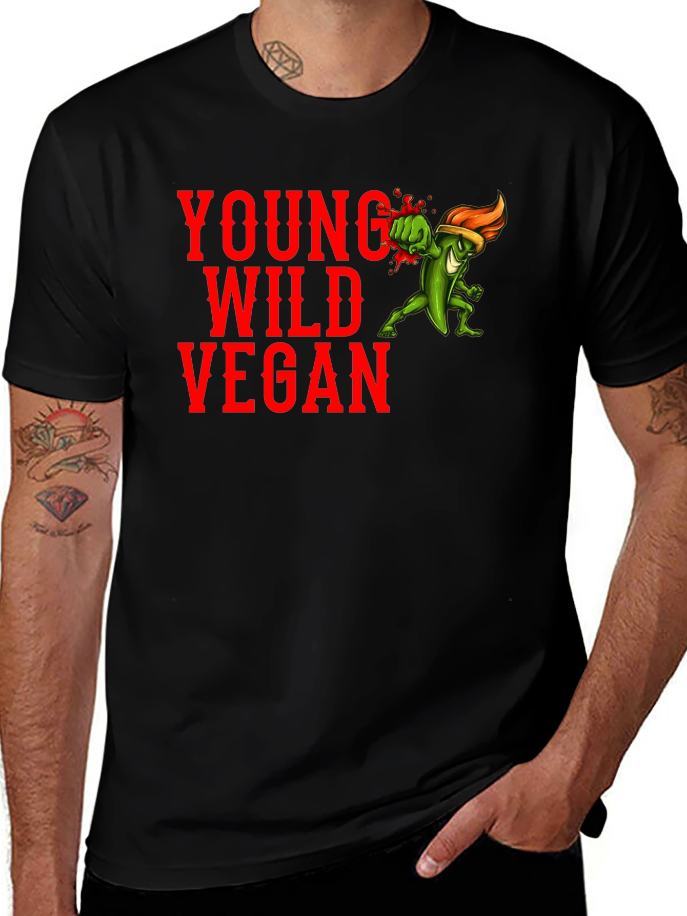 Variant 10 of Young Wild Vegan Graphic Tee - Black