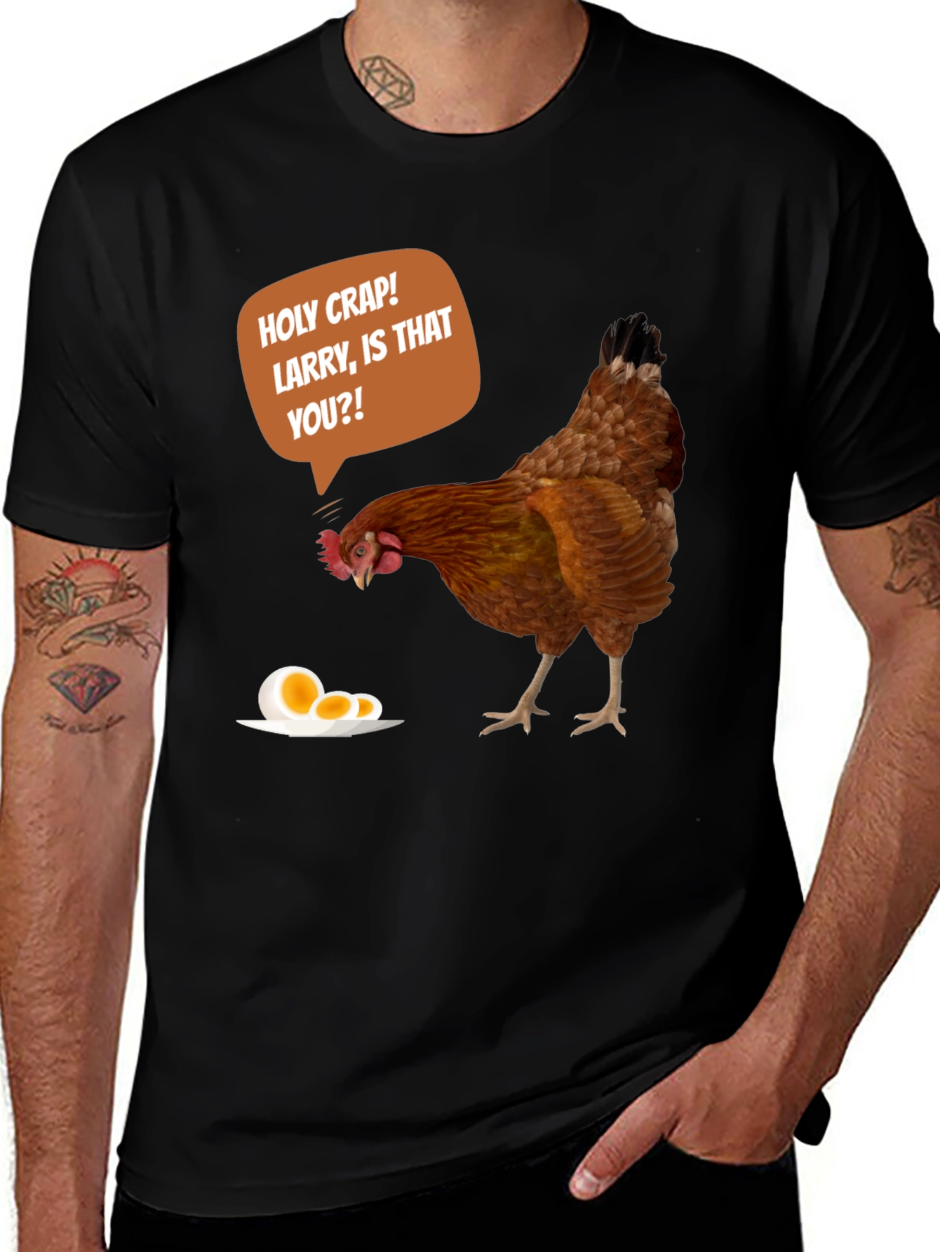 Variant 6 of Funny Chicken T-Shirt - Larry! Humor Tee