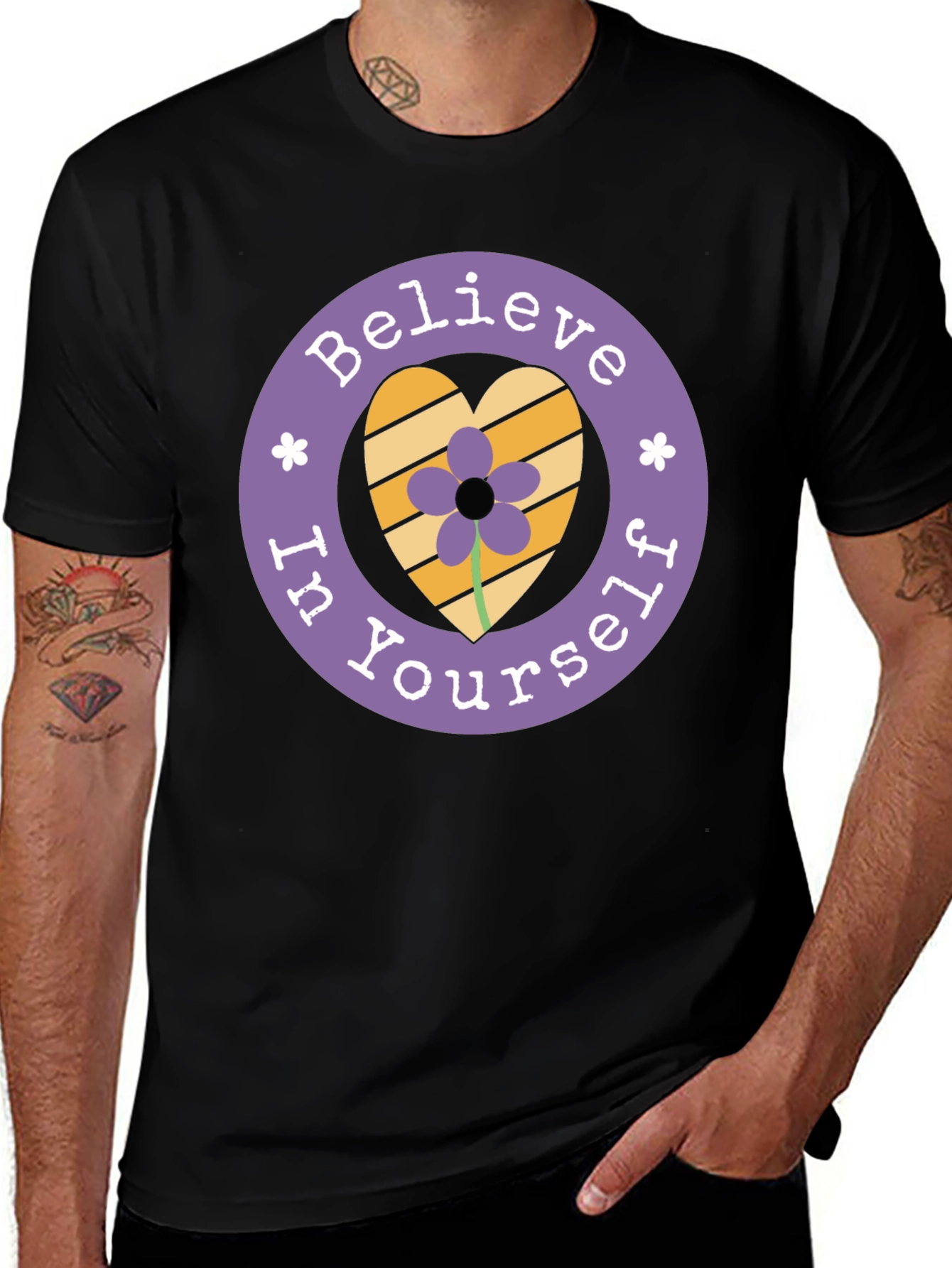 Believe In Yourself Graphic Tee - Heart & Flower Design