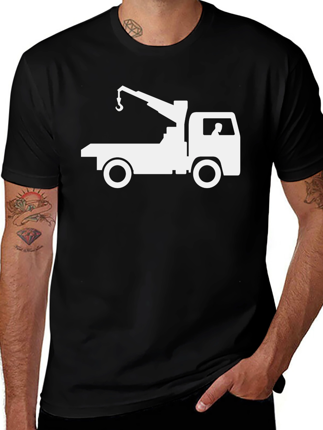 Variant 9 of Crane Truck Graphic Tee - Black Cotton Comfort