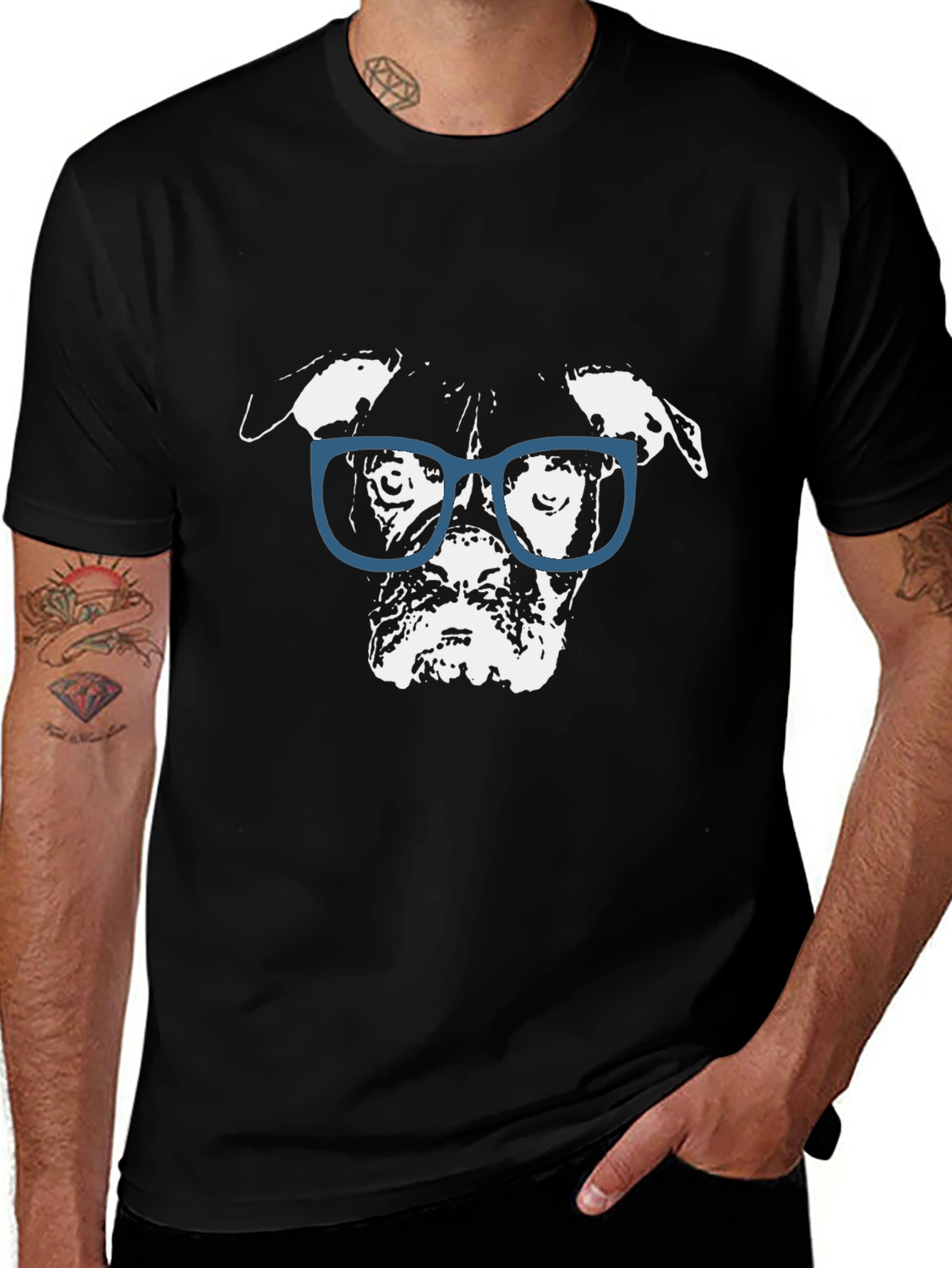 Variant 15 of Dog with Glasses Graphic Black T-Shirt