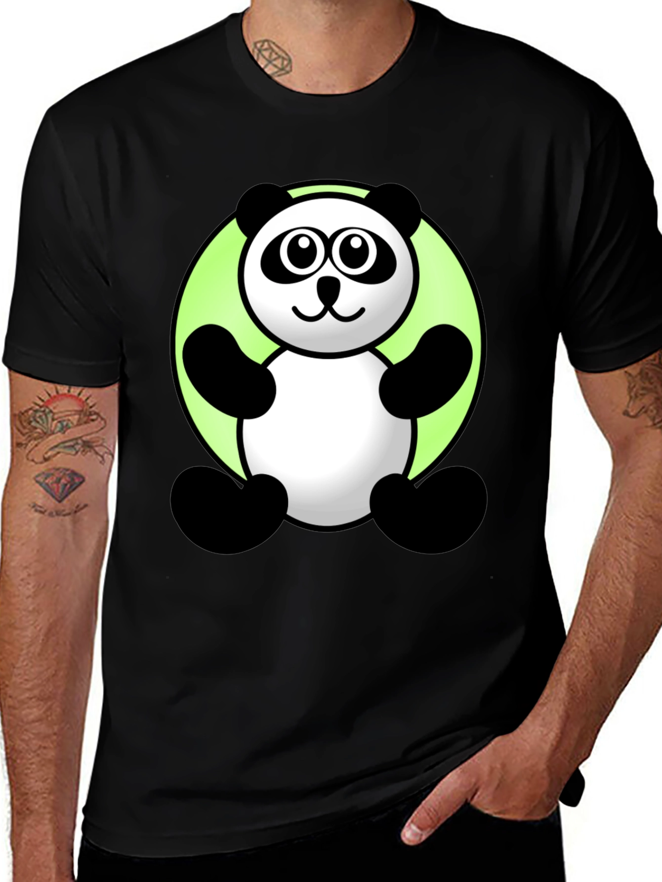Variant 30 of Cute Cartoon Panda Graphic Tee - Black T-Shirt
