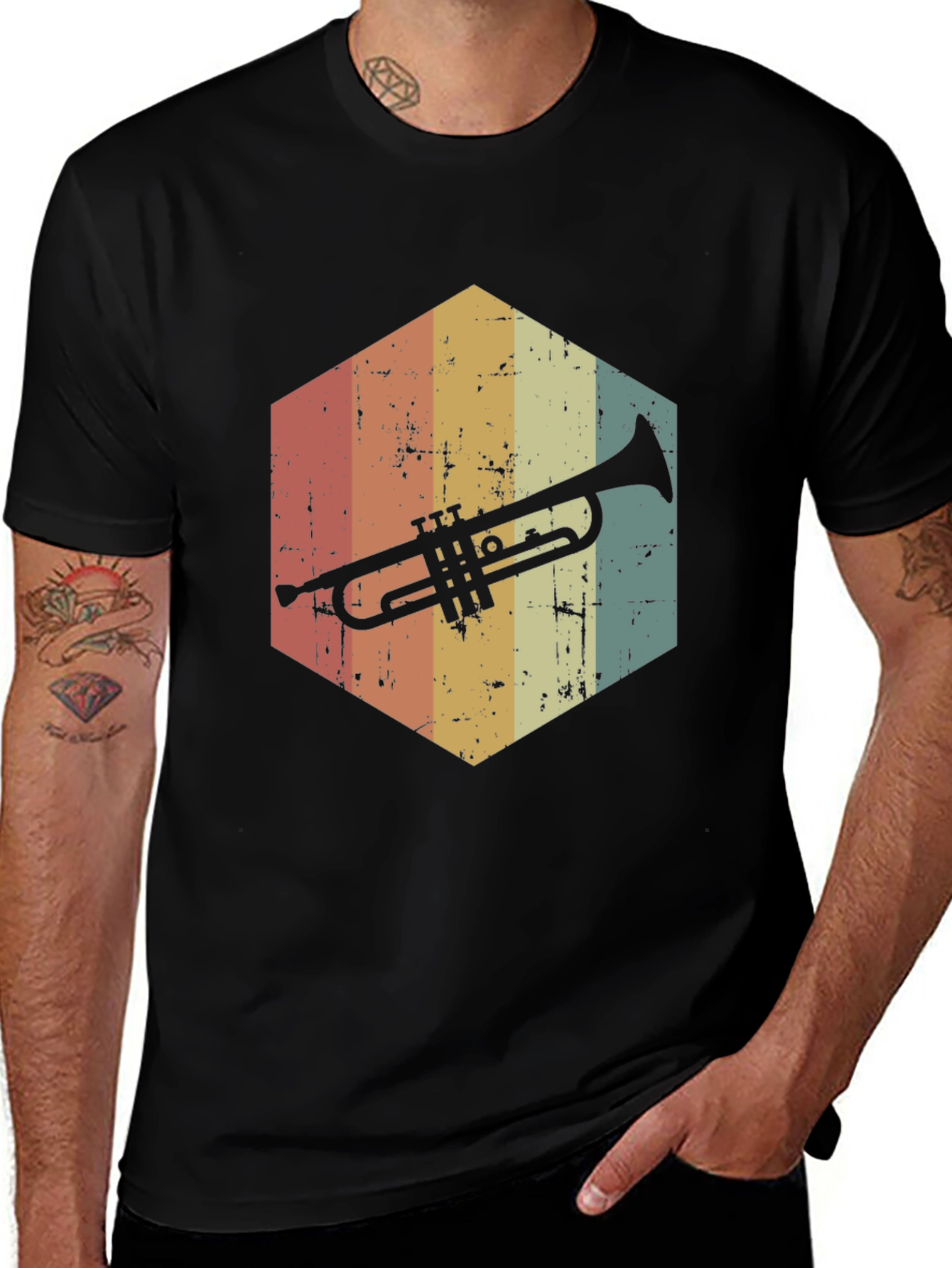 Variant 14 of Retro Trumpet Graphic T-Shirt - Vintage Style Black Tee