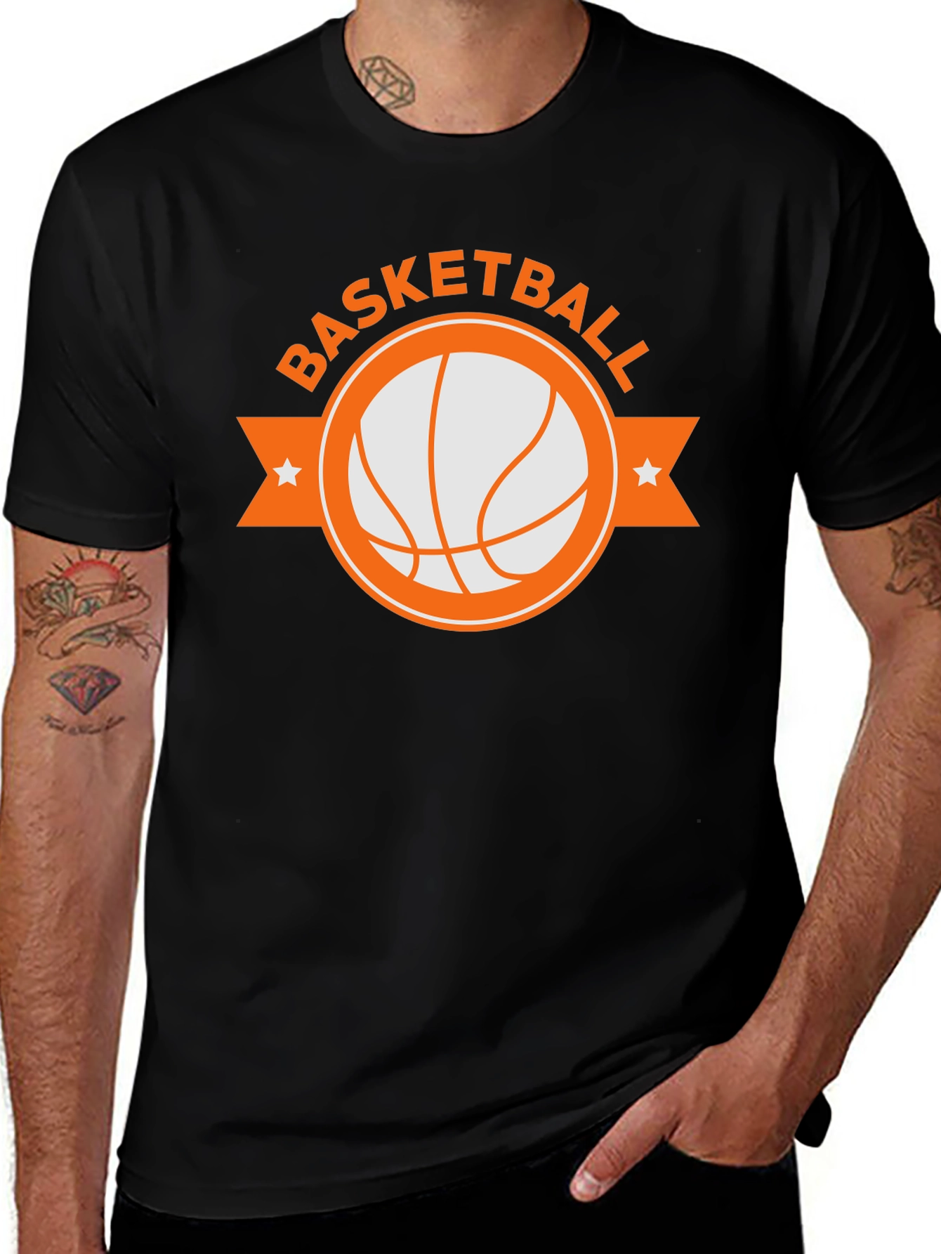 Variant 9 of Basketball Graphic Tee - Black Cotton T-Shirt