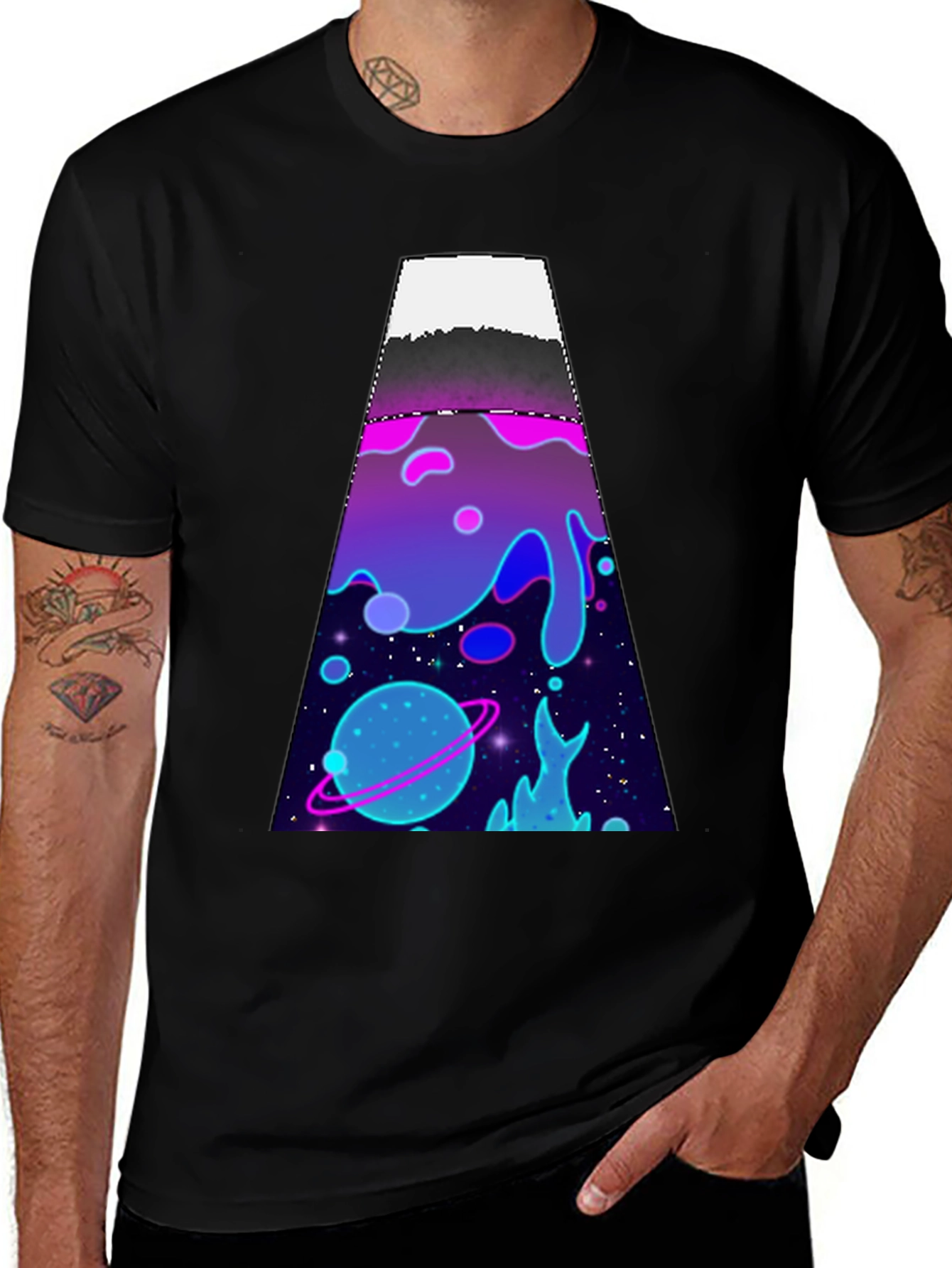 Variant 18 of Neon Lava Lamp Planet Graphic Tee - Black T-Shirt