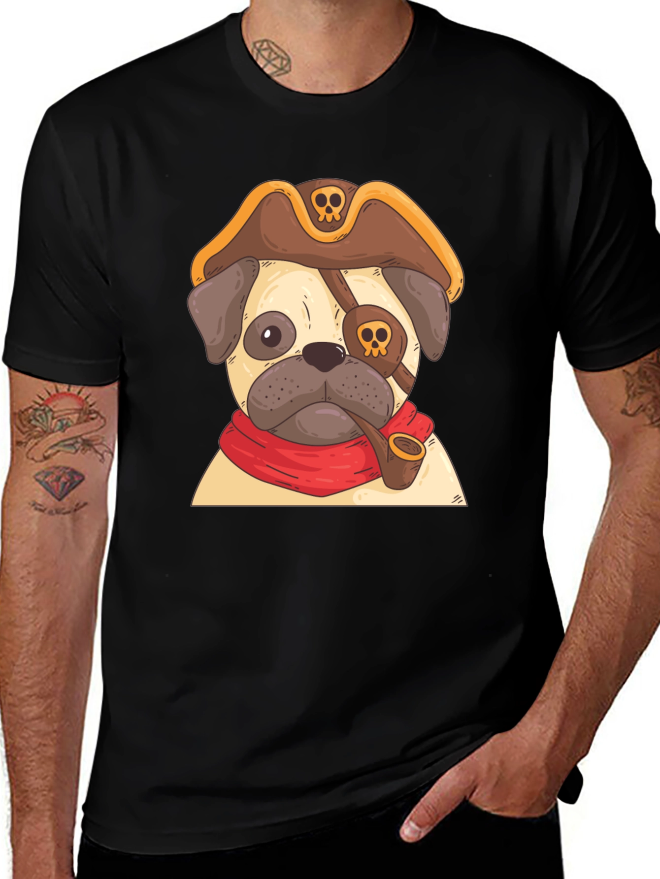Variant 11 of Pirate Pug Black T-Shirt