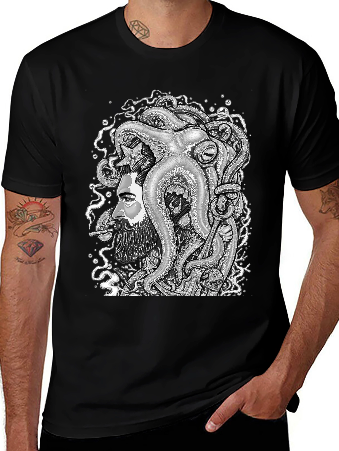 Variant 2 of Octopus Beard Black T-Shirt