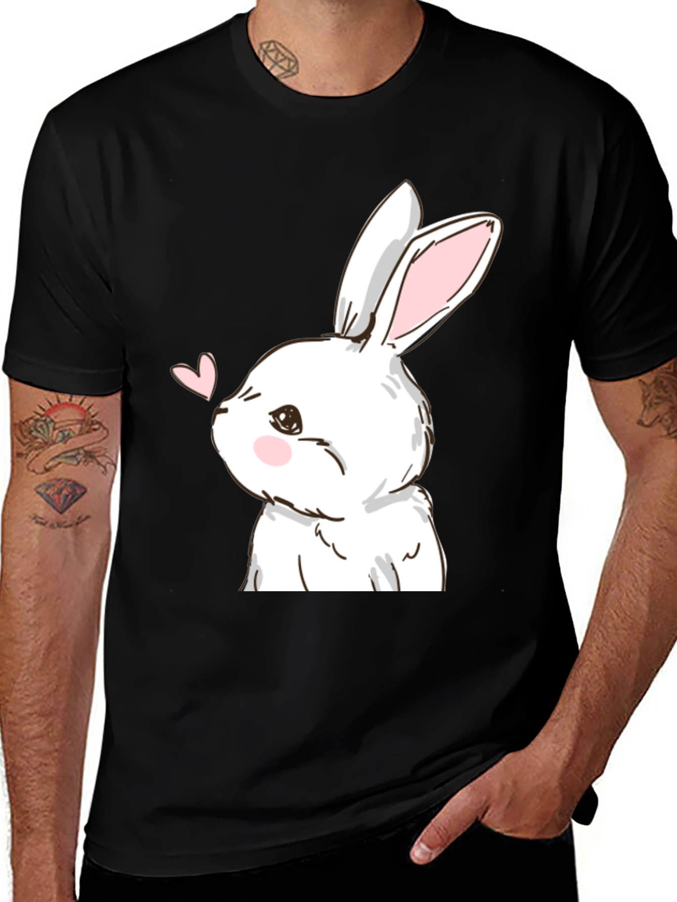 Variant 17 of Bunny Love Graphic Tee - Black Cotton Blend