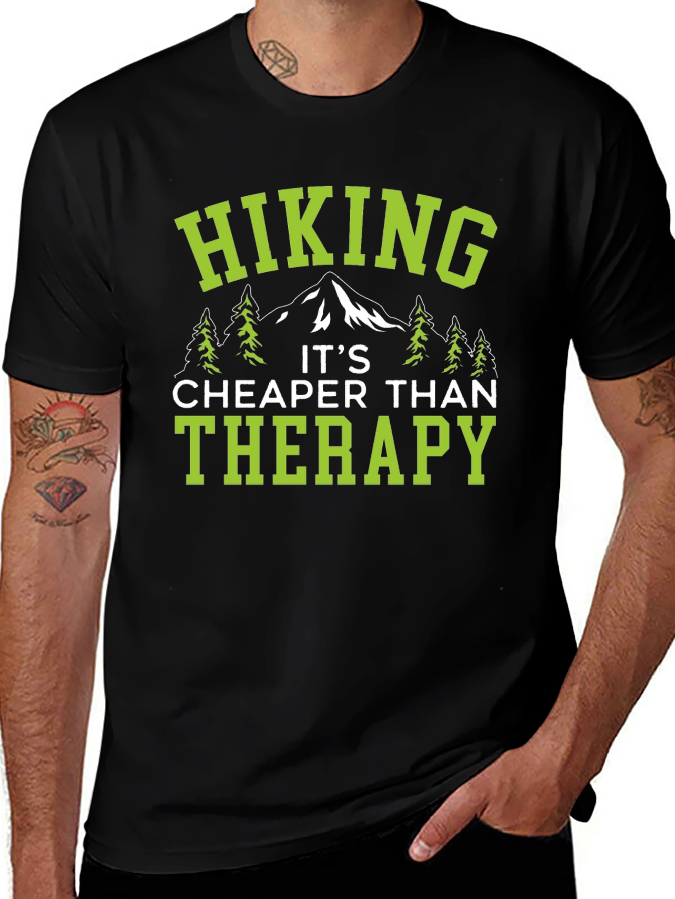 Variant 26 of Hiking Therapy Tee - Black Cotton Graphic T-Shirt