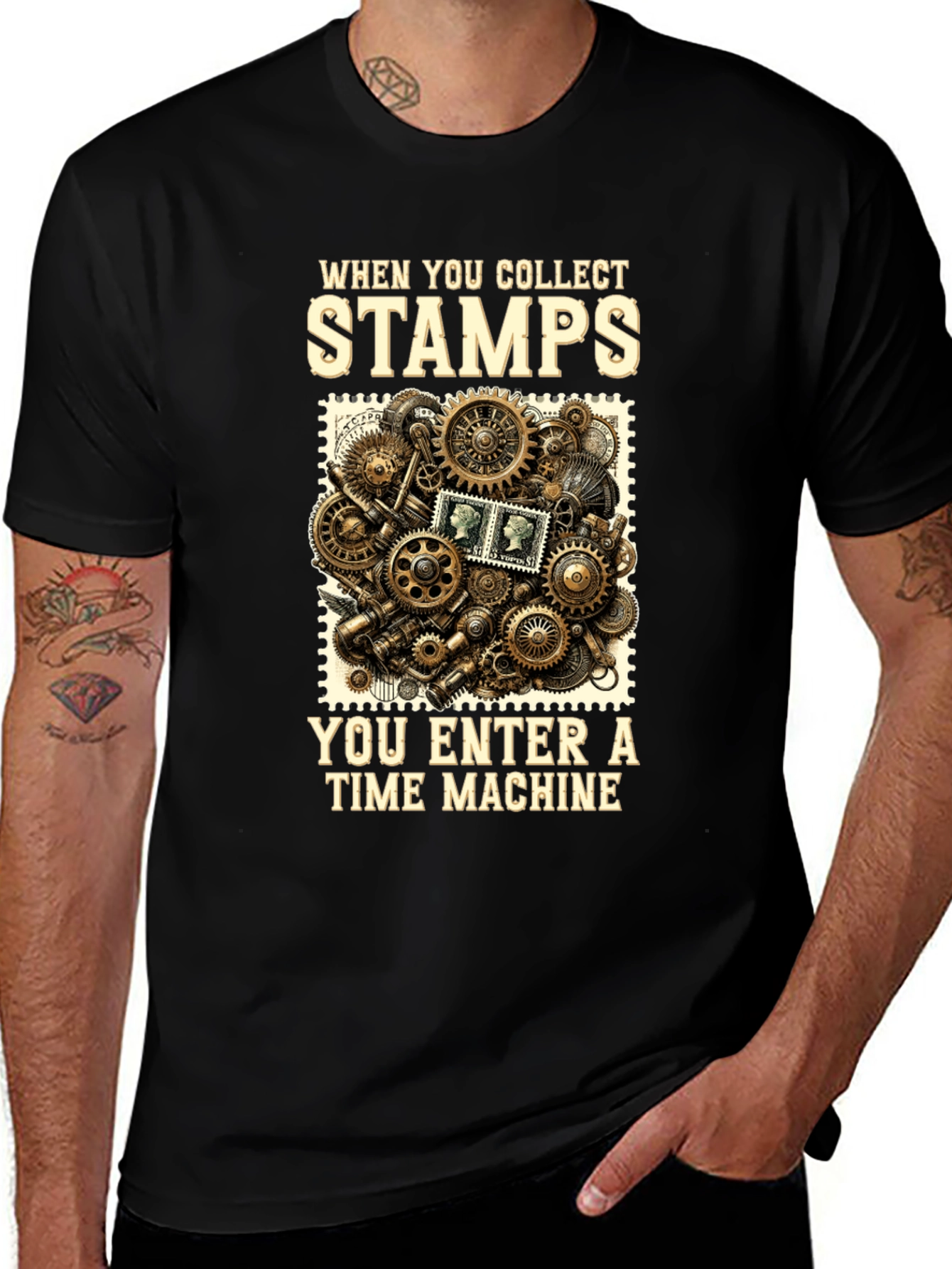 Time Machine Stamp Collector Graphic T-Shirt