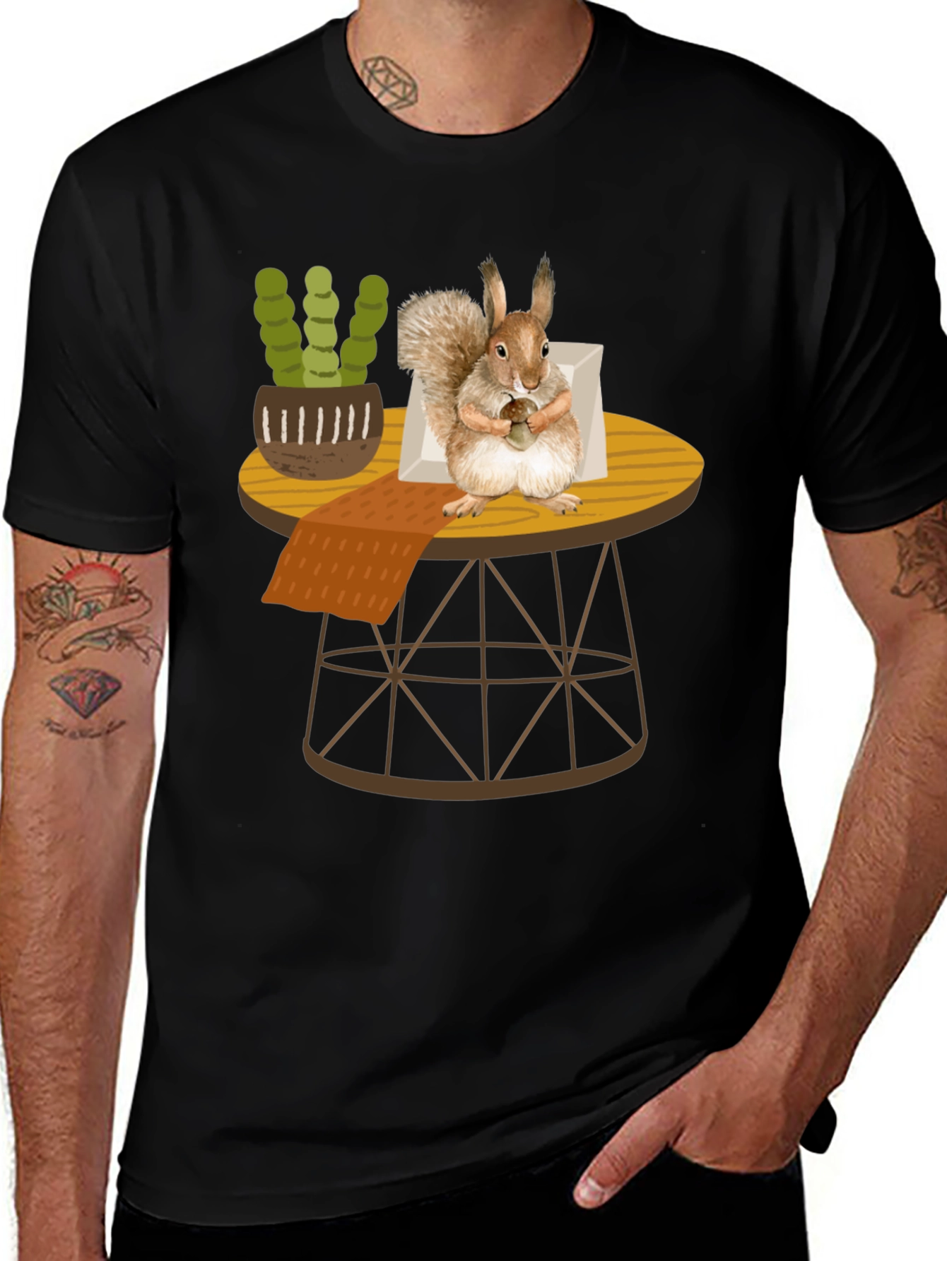 Variant 15 of Squirrel on Table Graphic Tee - Whimsical Comfort