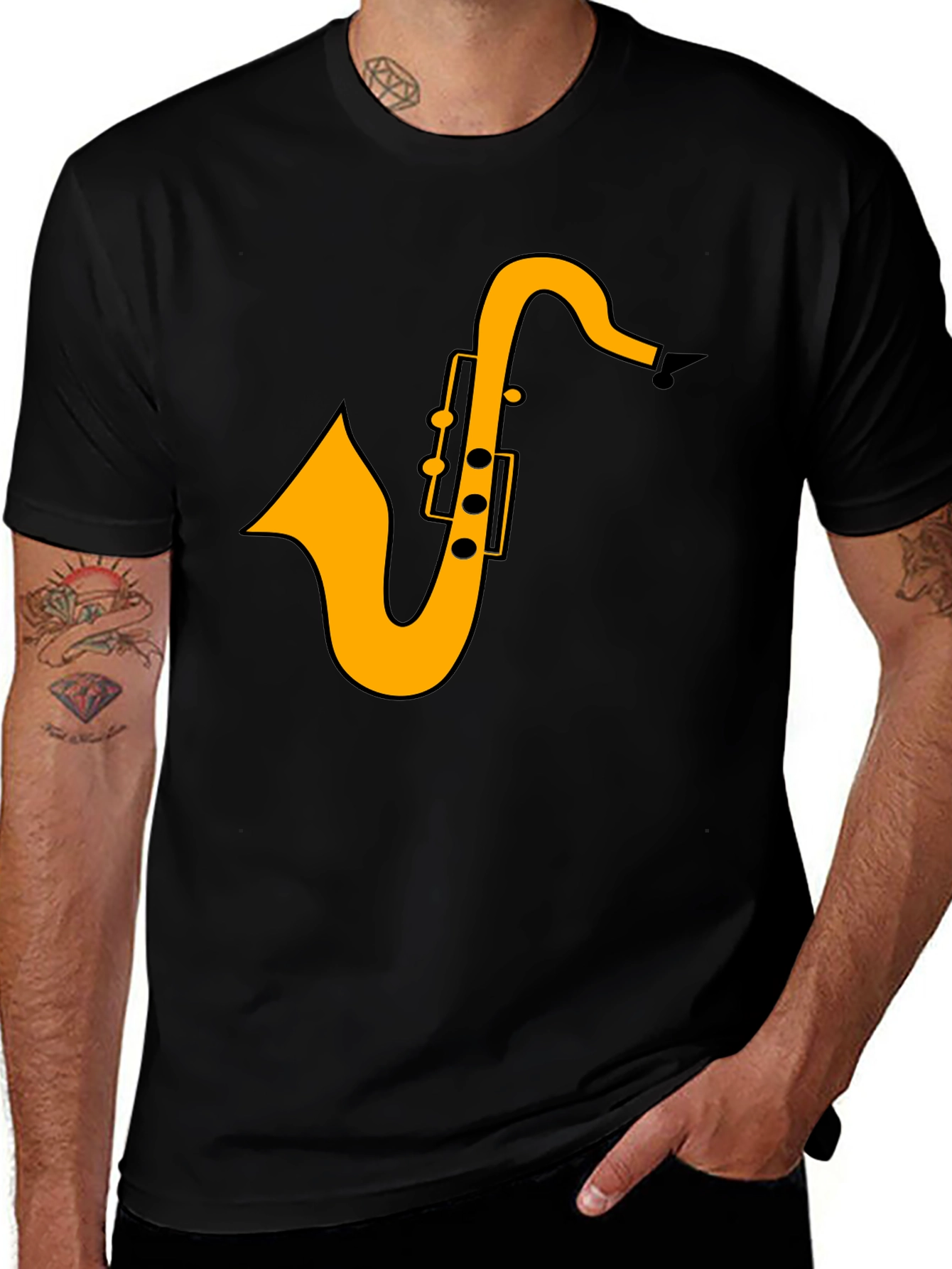 Variant 22 of Saxophone Graphic Tee - Black Casual T-Shirt