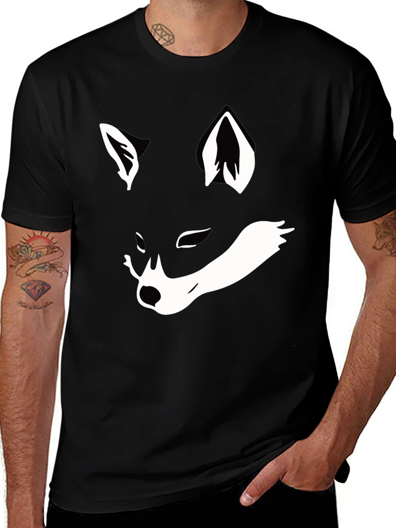 Variant 30 of Black T-Shirt with White Fox Graphic