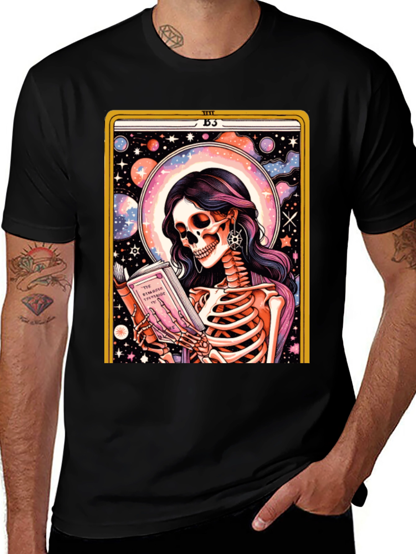 Variant 30 of Tarot Card Skeleton Reading Black T-Shirt
