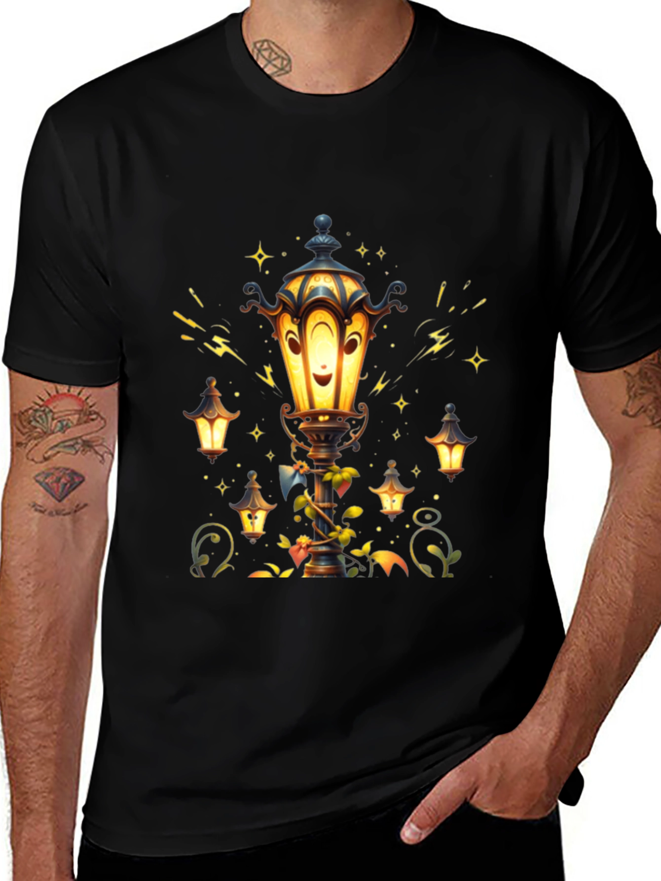 Lantern Graphic T-Shirt - Whimsical Street Lamp Design