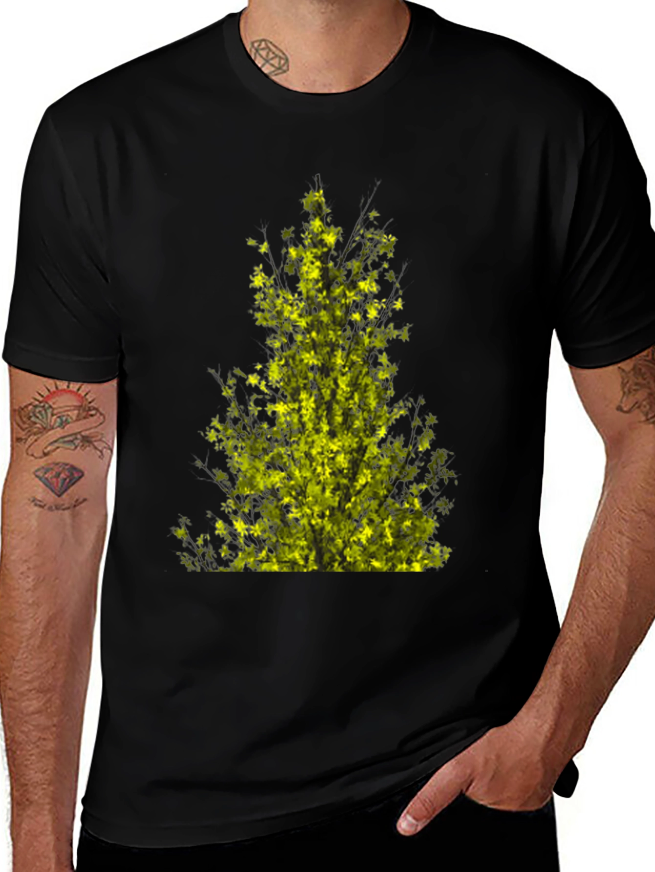 Variant 27 of Stylish Black Tee with Abstract Yellow Pattern