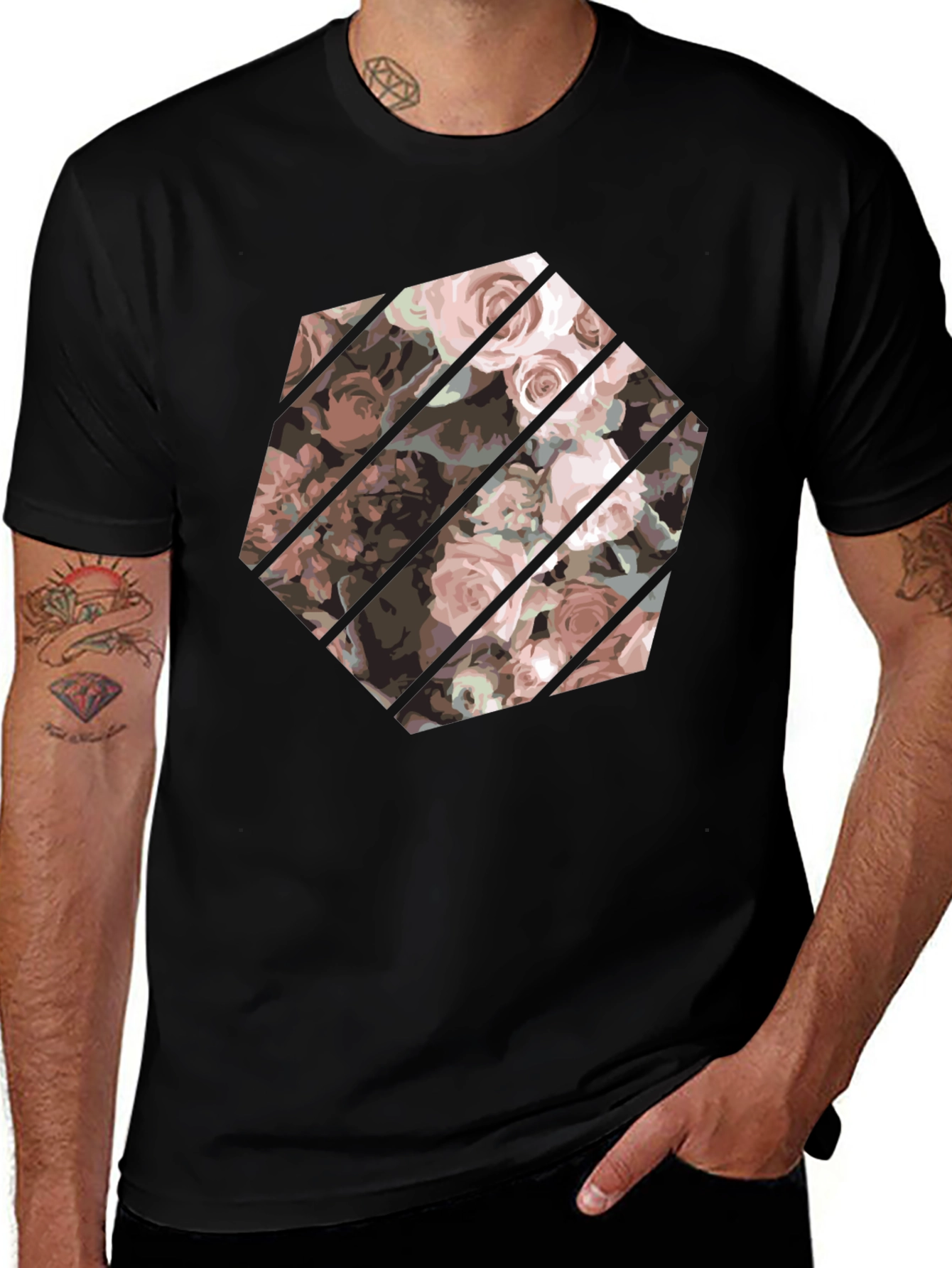 Variant 7 of Floral Hexagon Graphic Tee - Modern Style