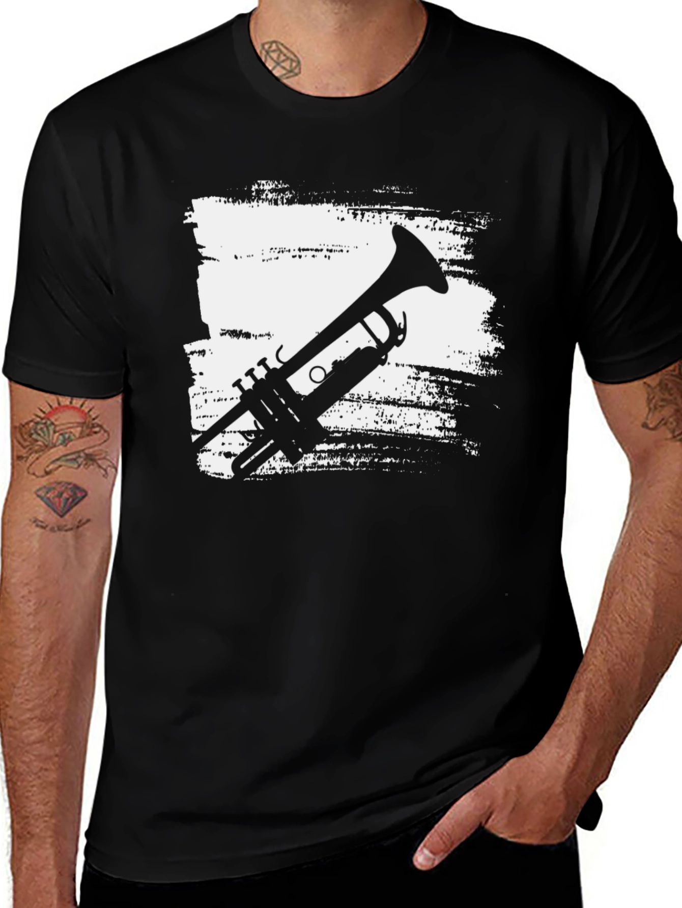 Variant 26 of Men's Black Trumpet Graphic T-Shirt