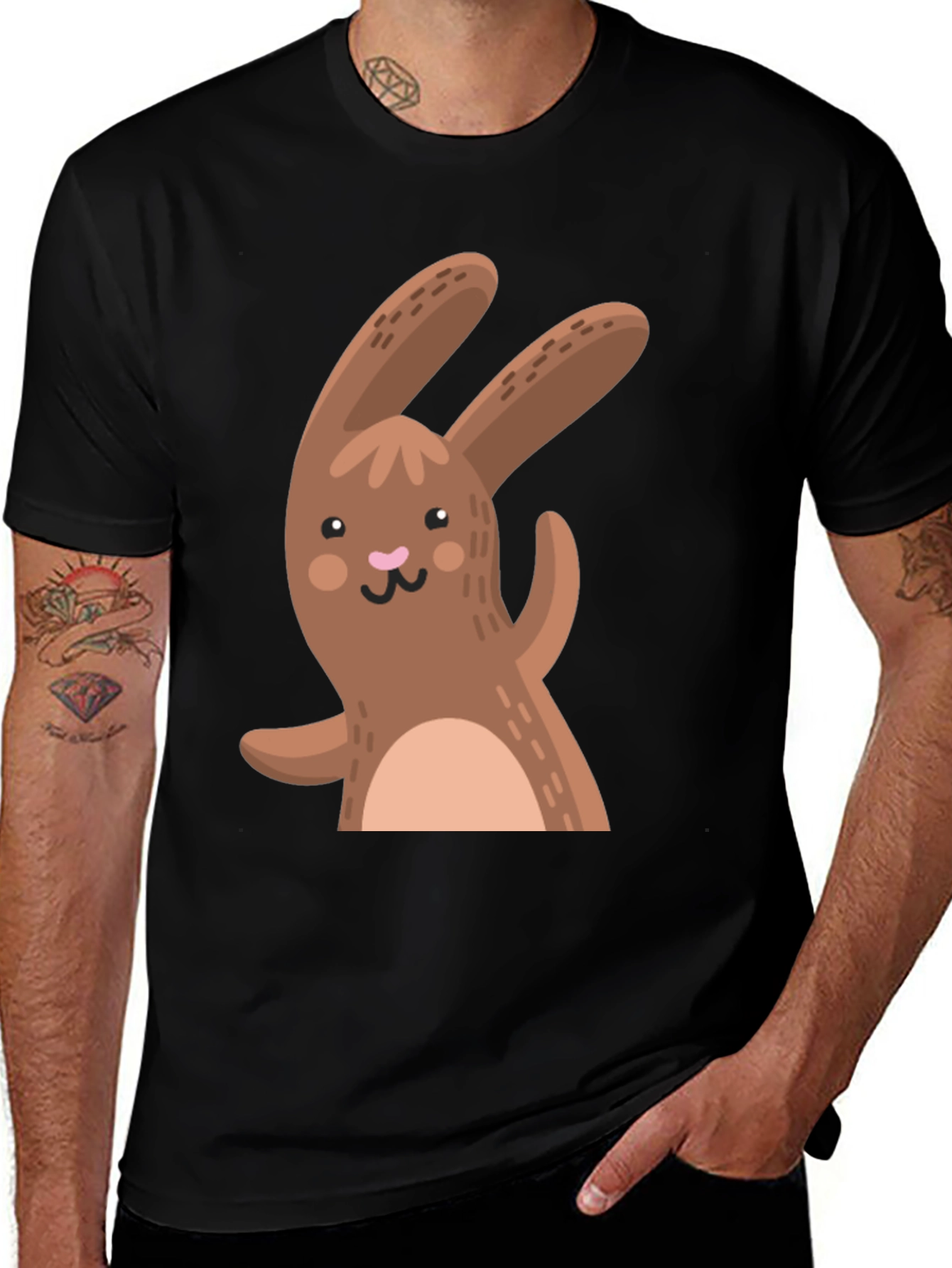 Variant 18 of Cute Cartoon Rabbit Black T-Shirt