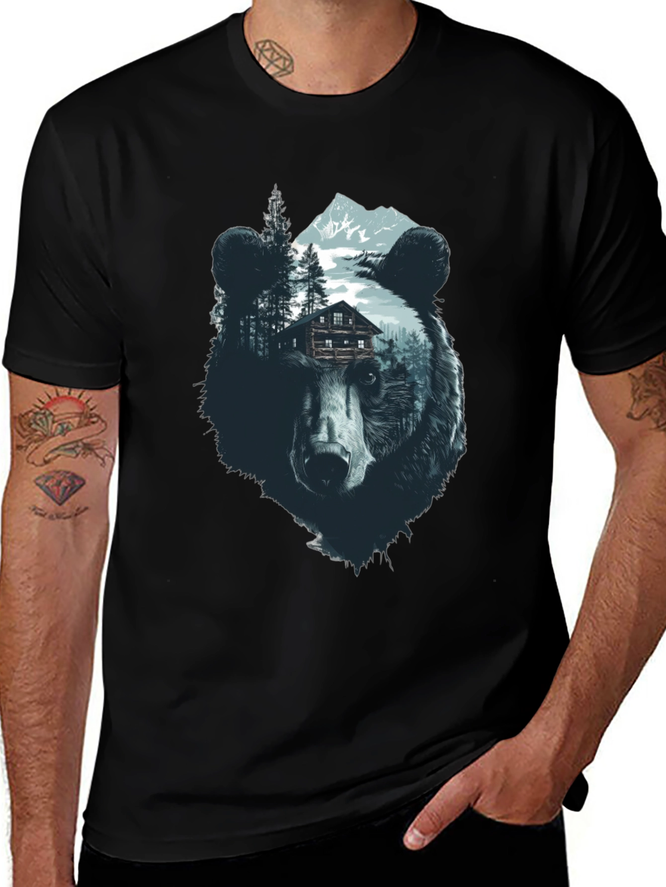 Variant 22 of Bear Graphic Print Black Crew Neck Tee