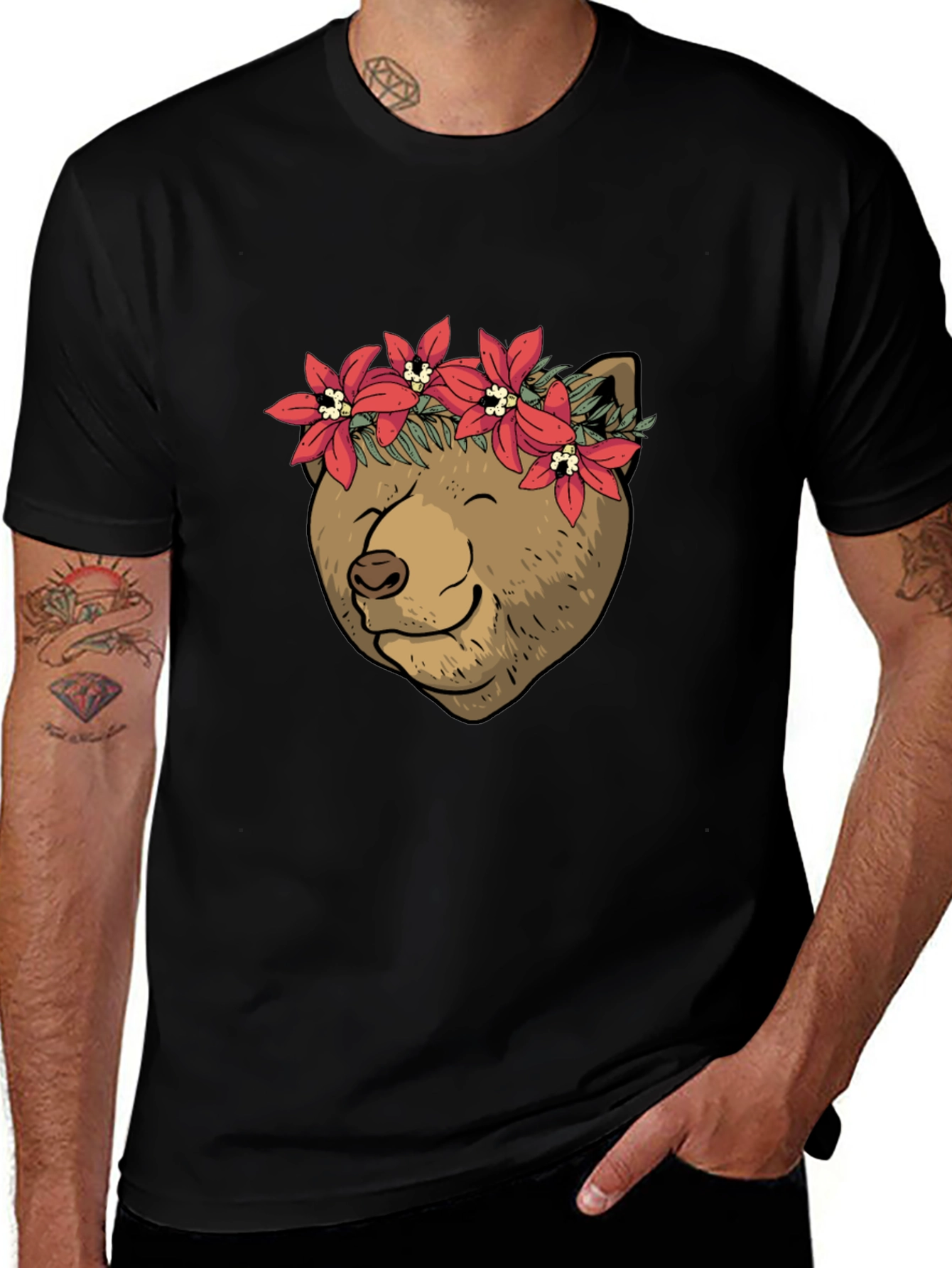 Variant 23 of Bear with Flower Crown Graphic Tee