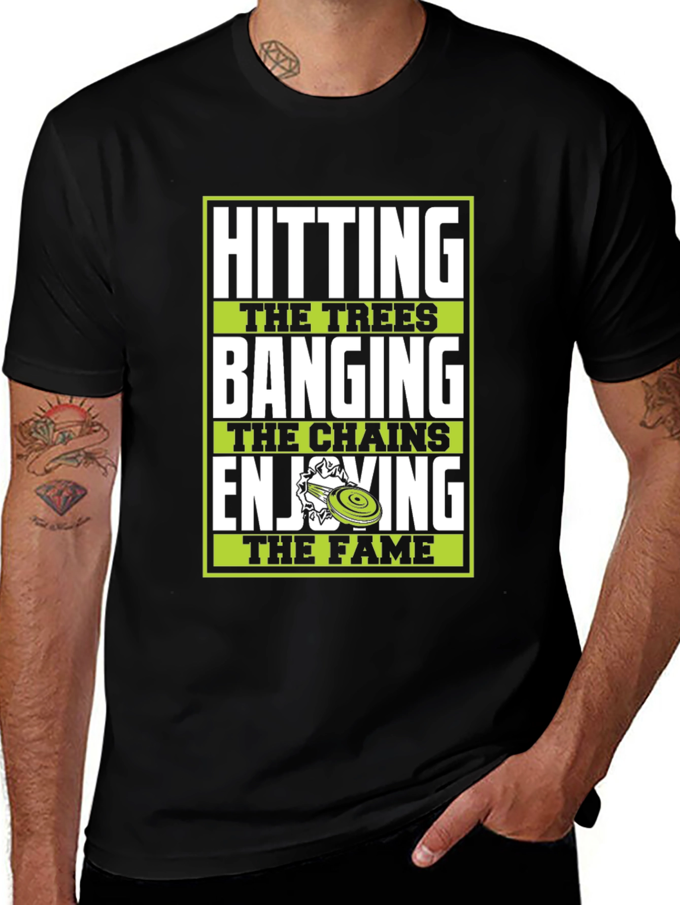 Variant 5 of Disc Golf T-Shirt - Hitting Trees, Banging Chains