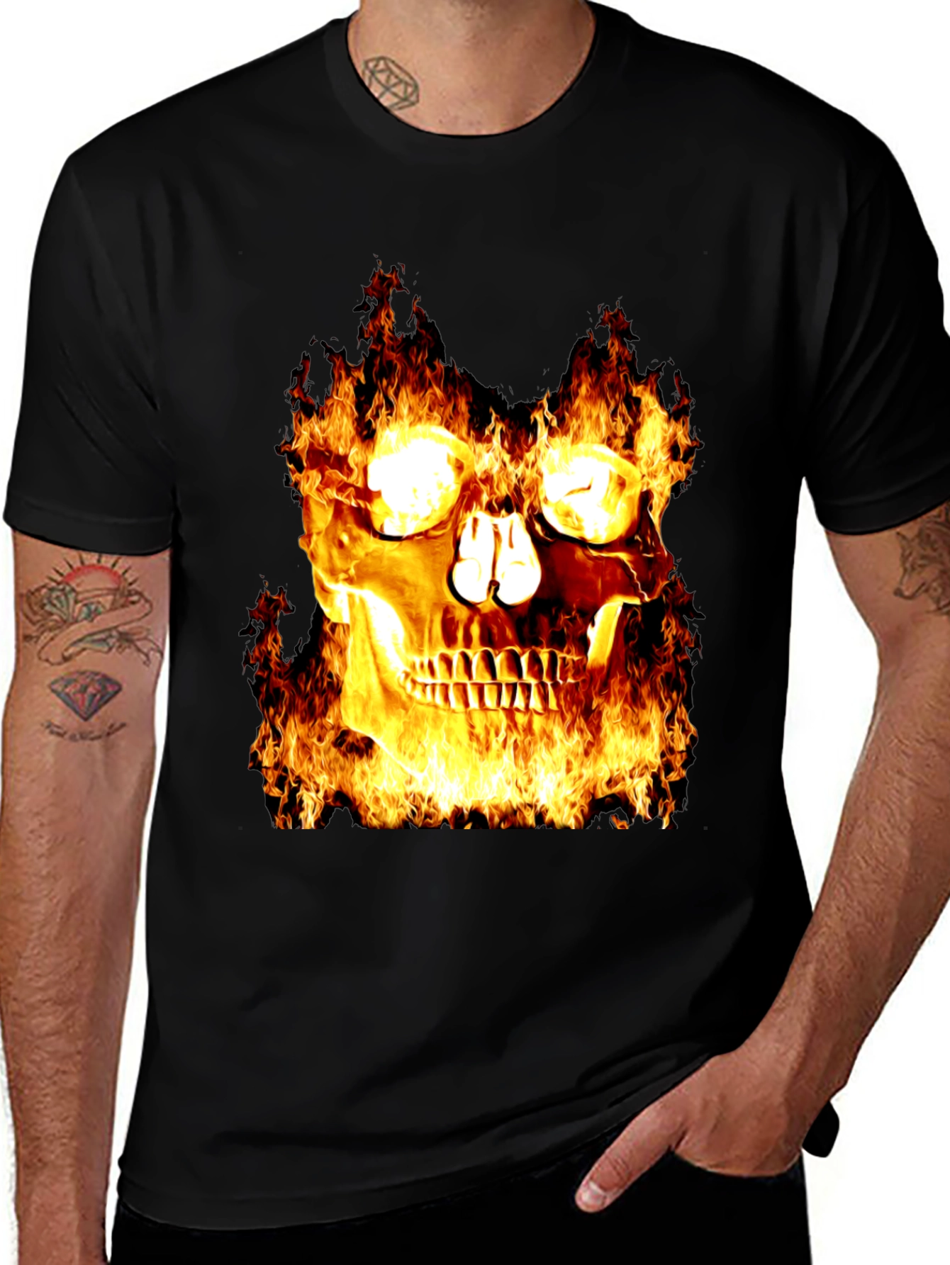 Variant 24 of Flaming Skull Graphic Tee - Bold Black T-Shirt