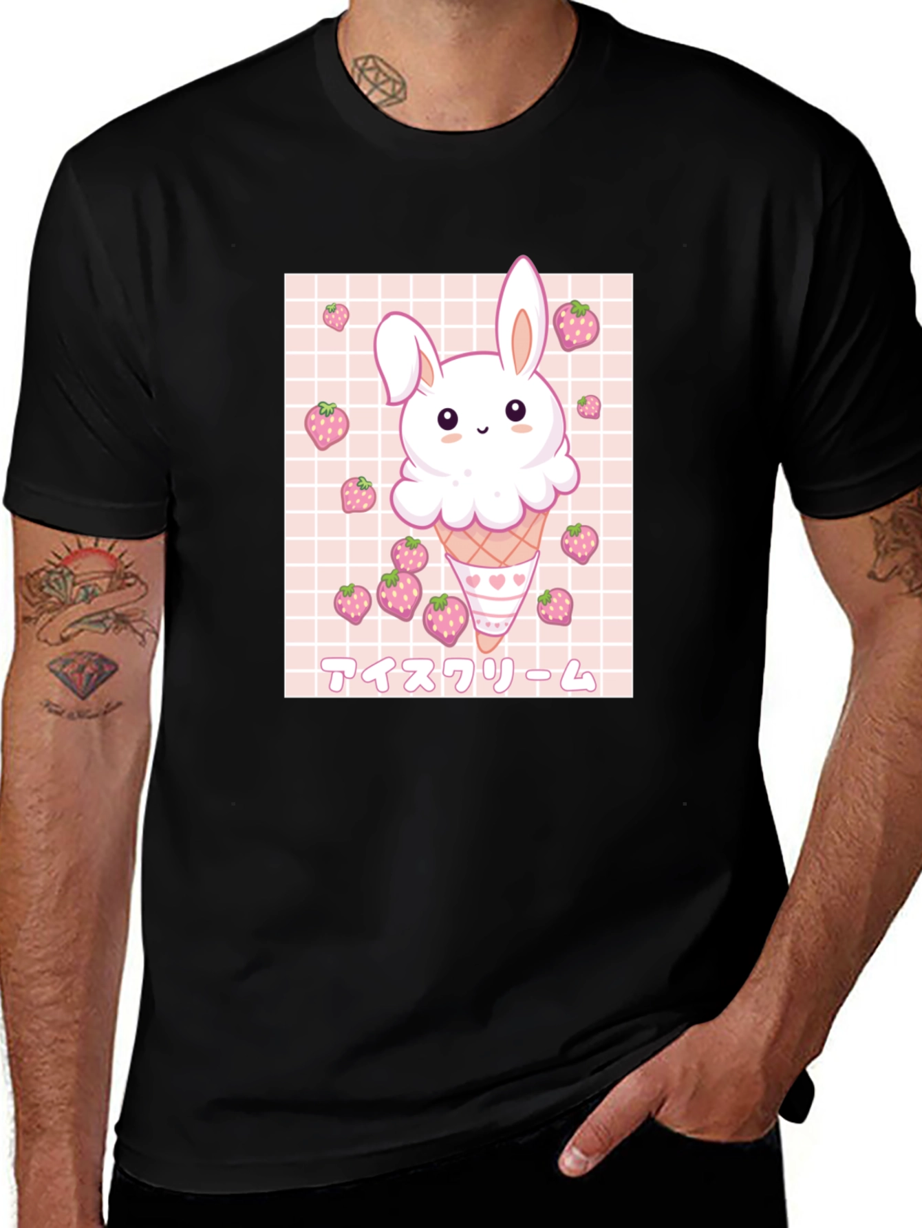 Variant 21 of Kawaii Bunny Ice Cream Graphic Tee - Black
