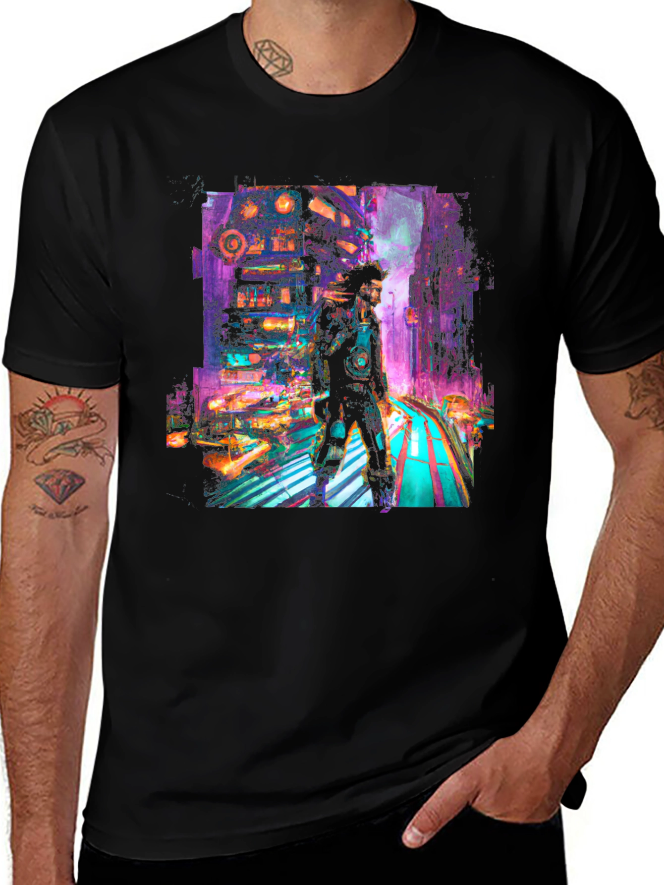 Cyberpunk Cityscape Graphic T-Shirt