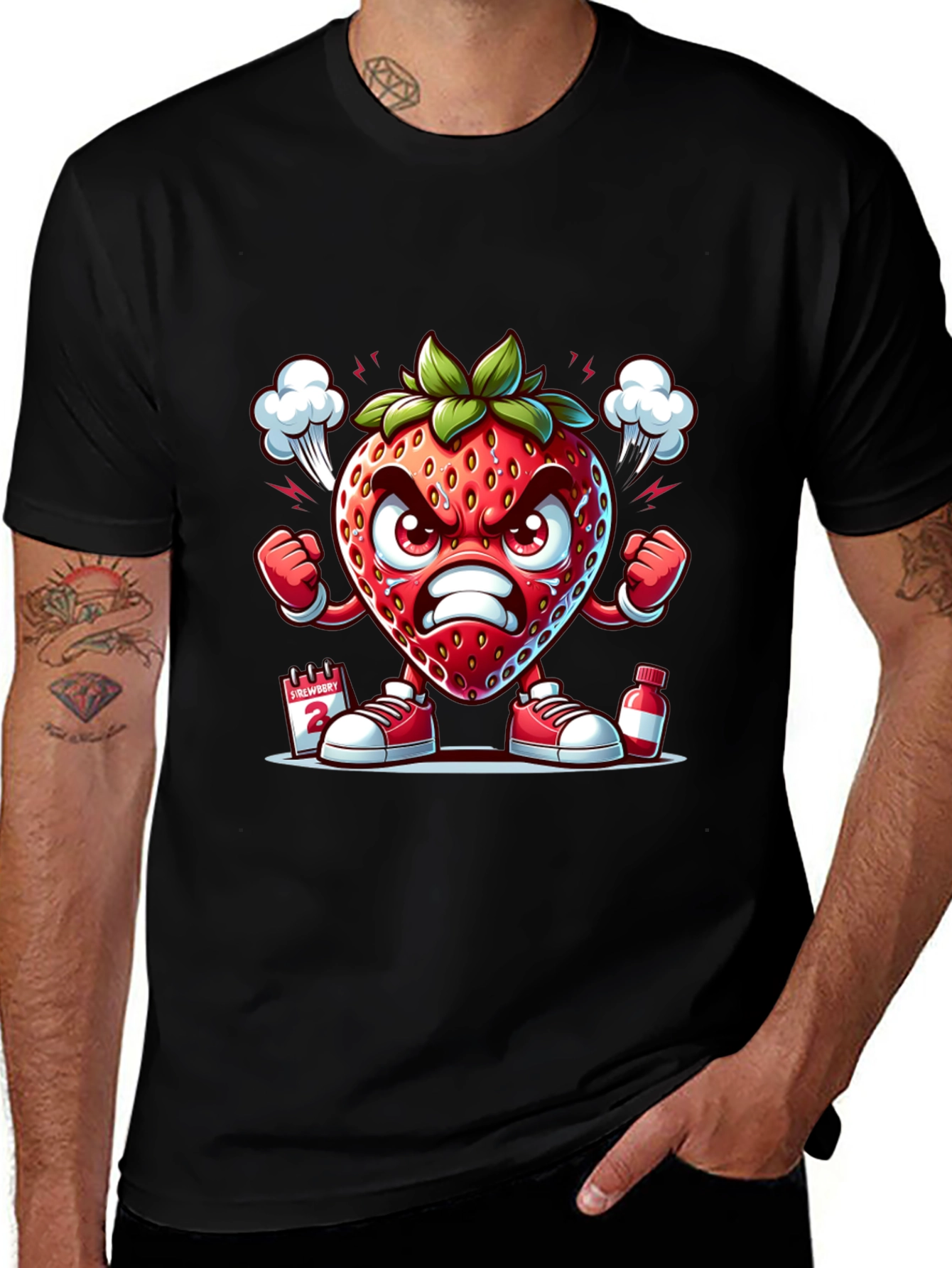 Variant 30 of Angry Strawberry Cartoon Graphic T-Shirt