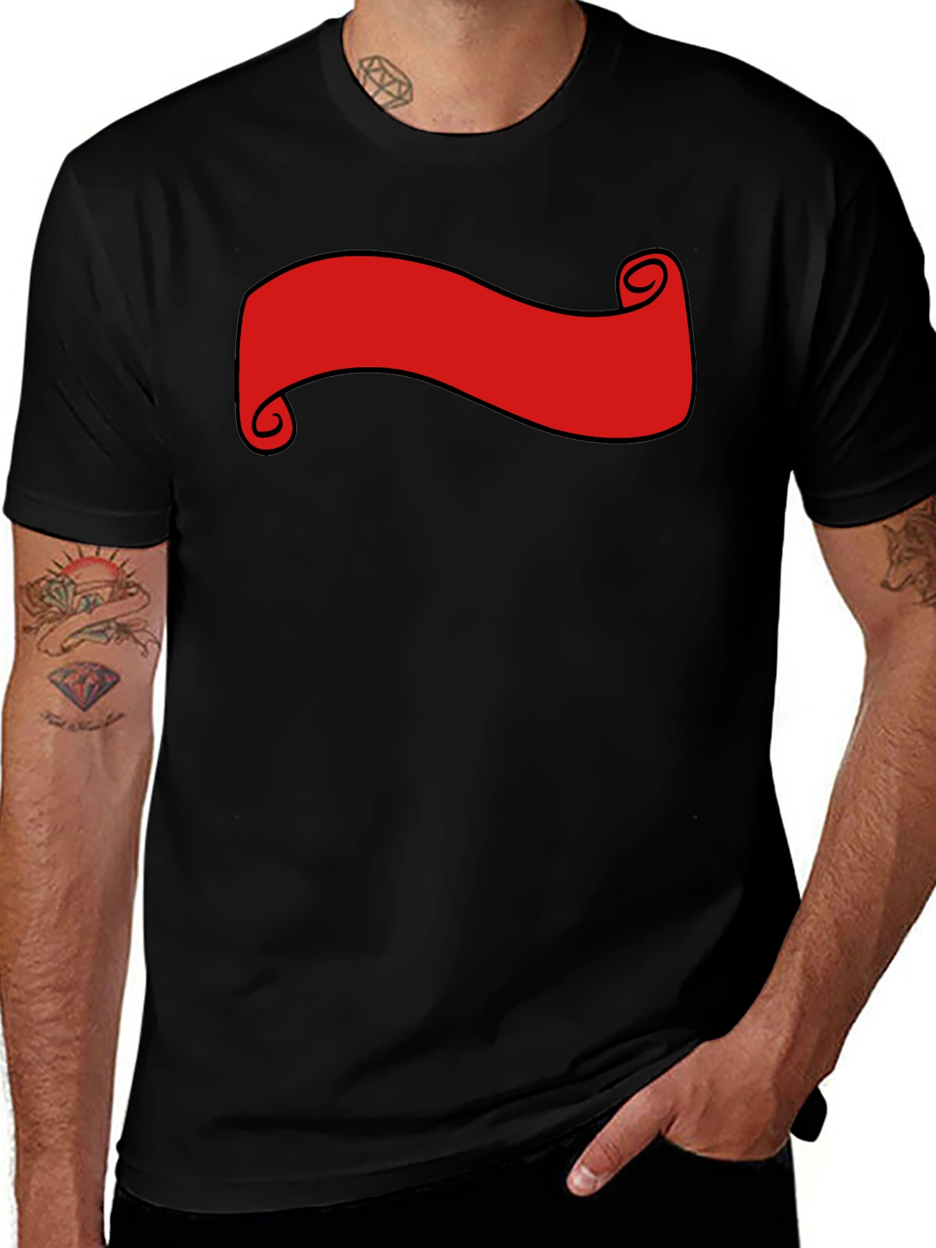 Red Scroll Graphic Black T-Shirt