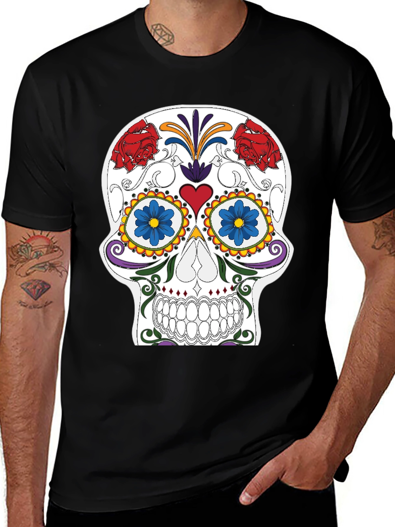 Variant 20 of Sugar Skull Graphic T-Shirt - Day of the Dead Style