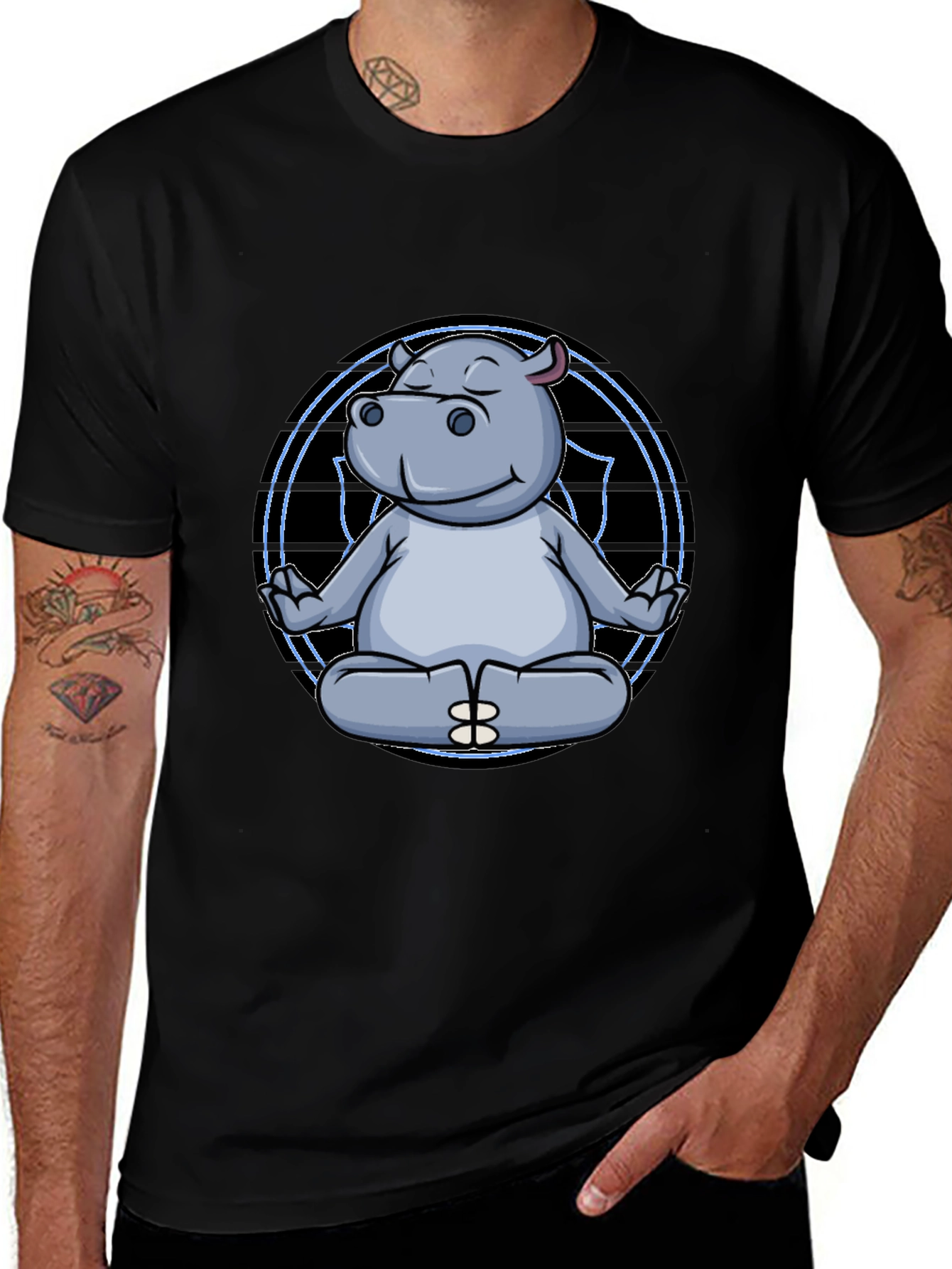 Variant 21 of Zen Hippo Black T-Shirt - Meditating Animal Tee