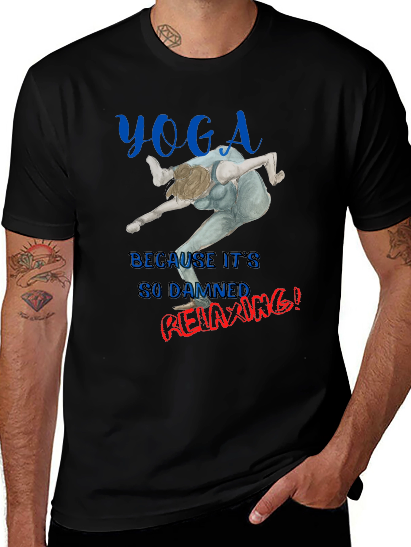 Yoga Relaxing T-Shirt Black Cotton Funny Graphic Tee Men's