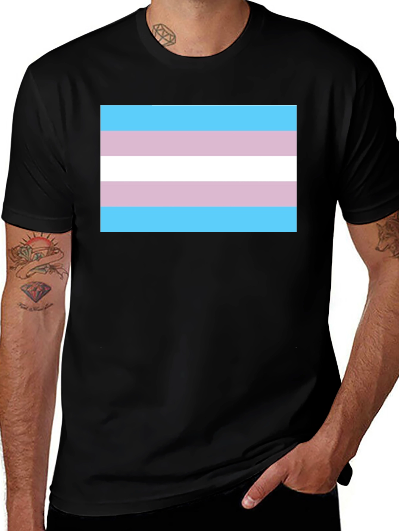 Variant 10 of Transgender Pride Flag Graphic Tee - Black