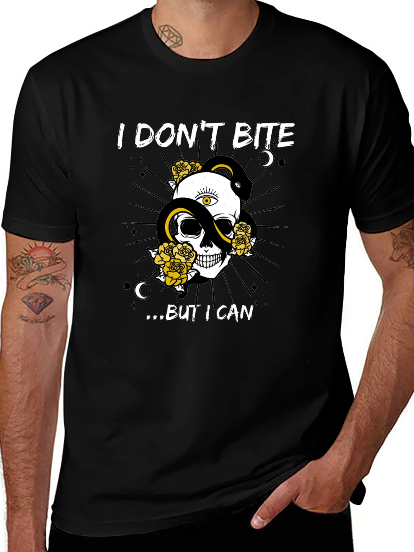 Variant 15 of Skull & Snake Graphic T-Shirt - "I Don't Bite, But I Can"