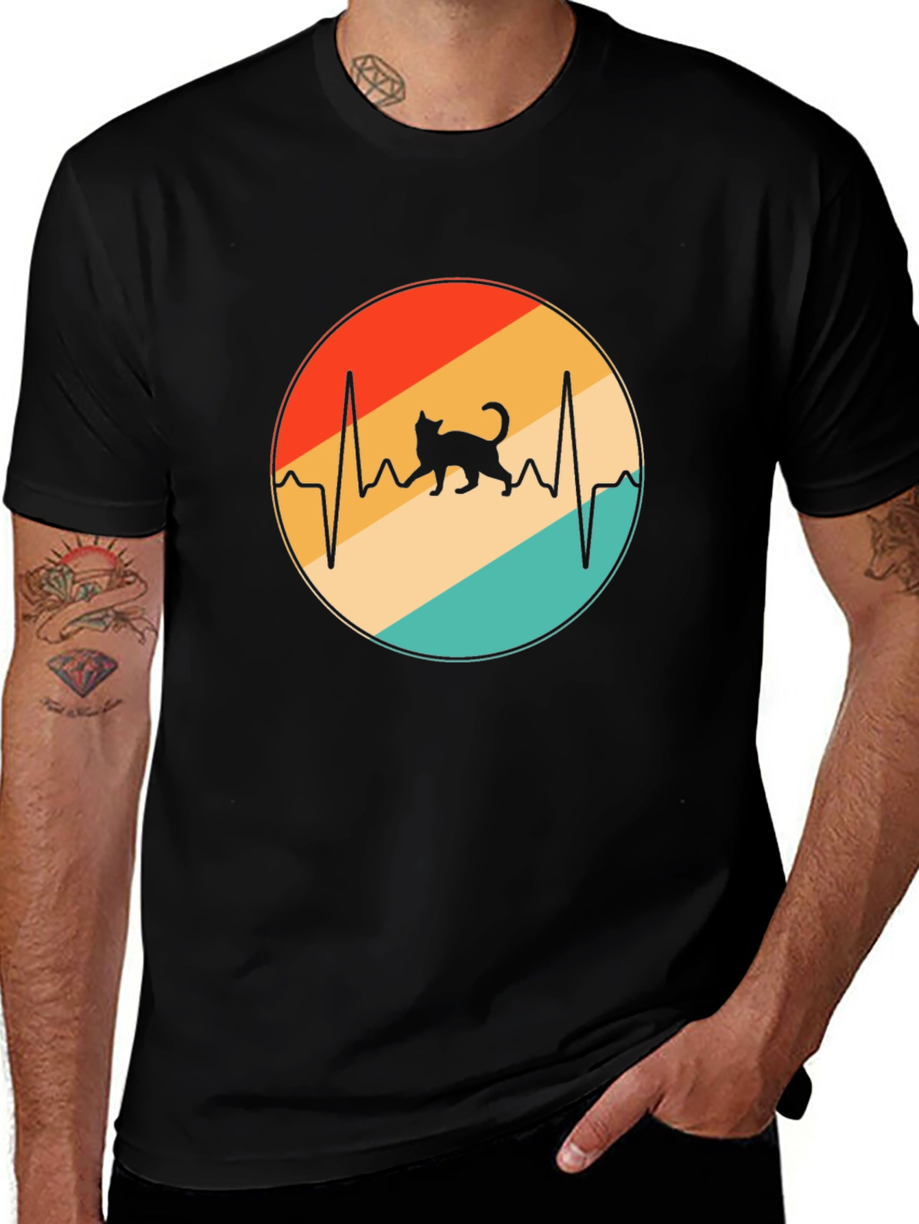 Variant 30 of Cat Heartbeat Retro T-Shirt - Vintage Style Tee